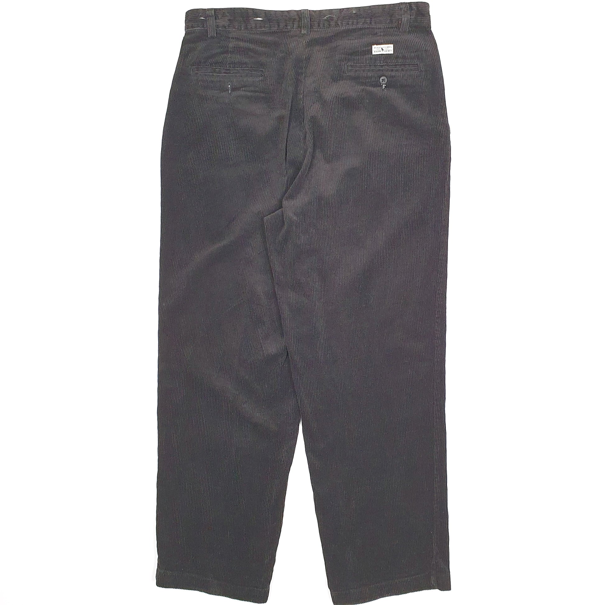 Mens Black Polo Ralph Lauren Double Pleated Vintage 1980s 90s Made In USA Corduroy Trousers