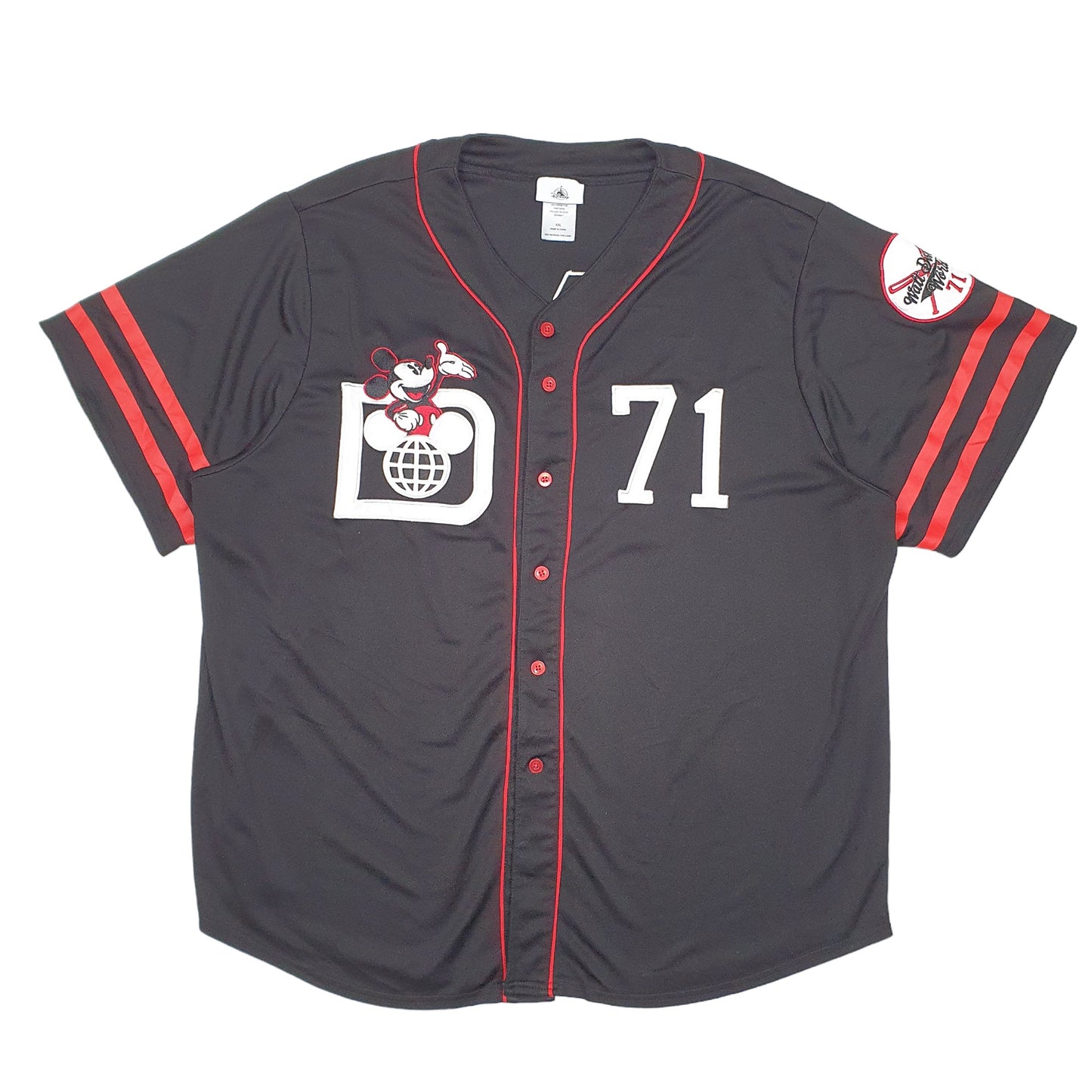 Mens Black Disney Baseball Jersey Mickey Mouse World 71 Short Sleeve T Shirt