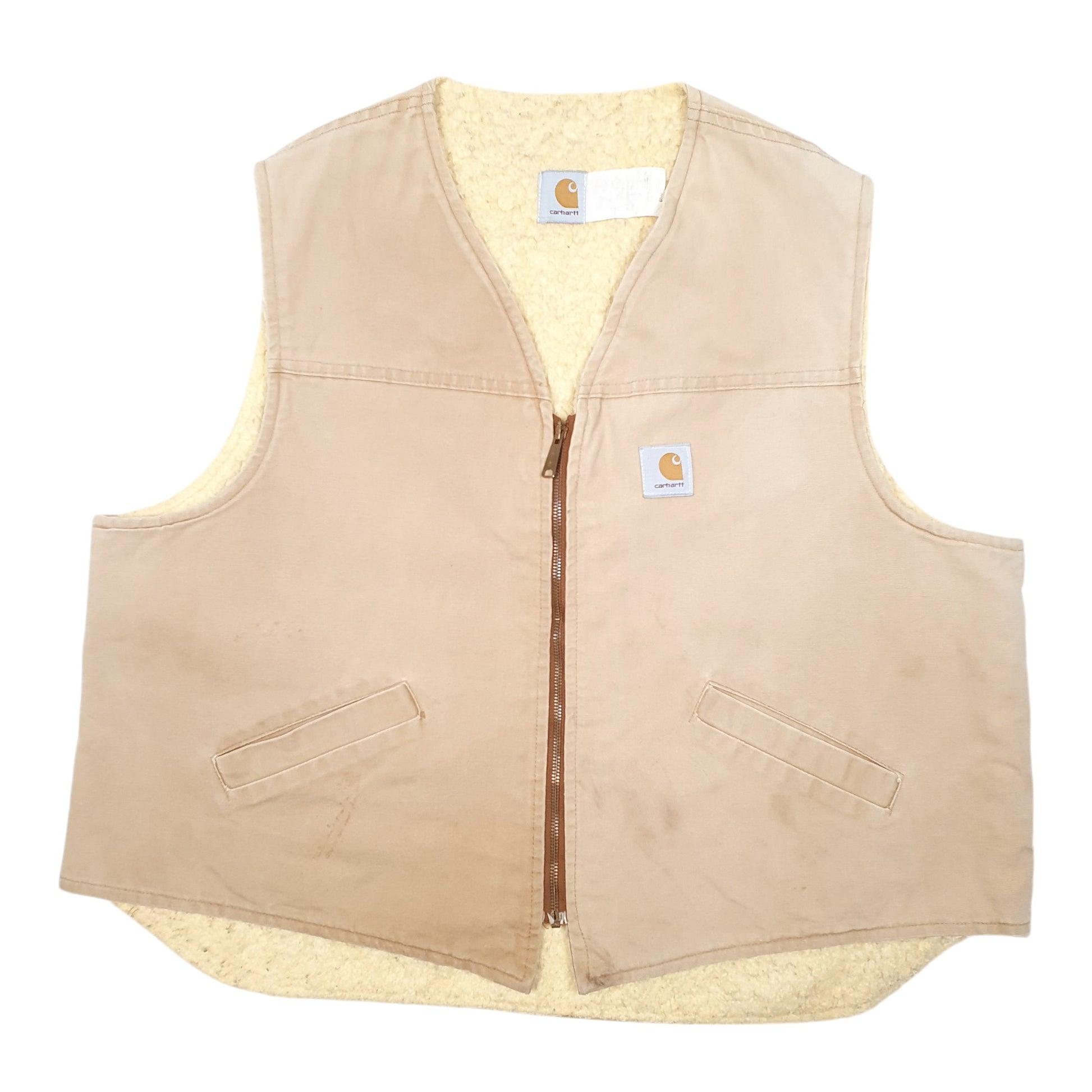 Mens Tan Carhartt Vintage Made In USA Sherpa 6SU Workwear Vest Quarter Zip Coat