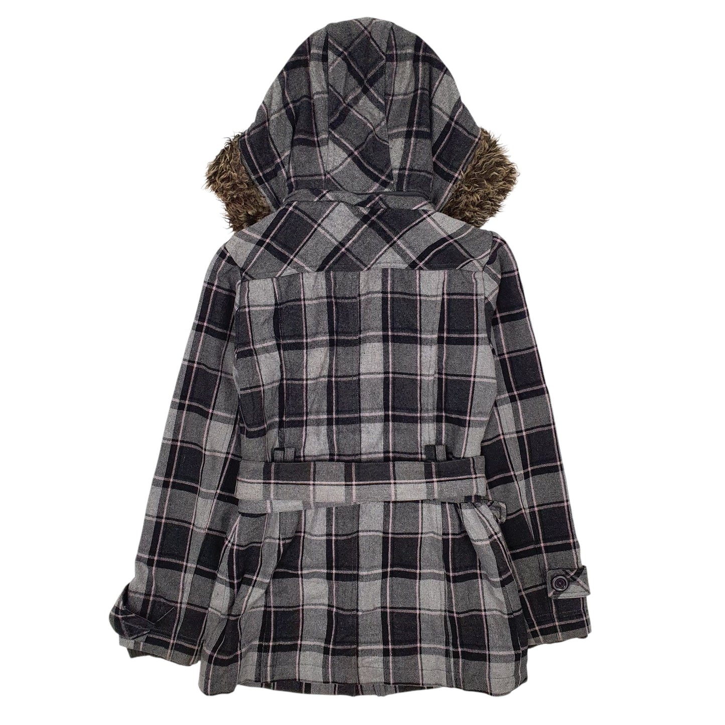Womens Grey Eclipse Plaid Belted  Coat