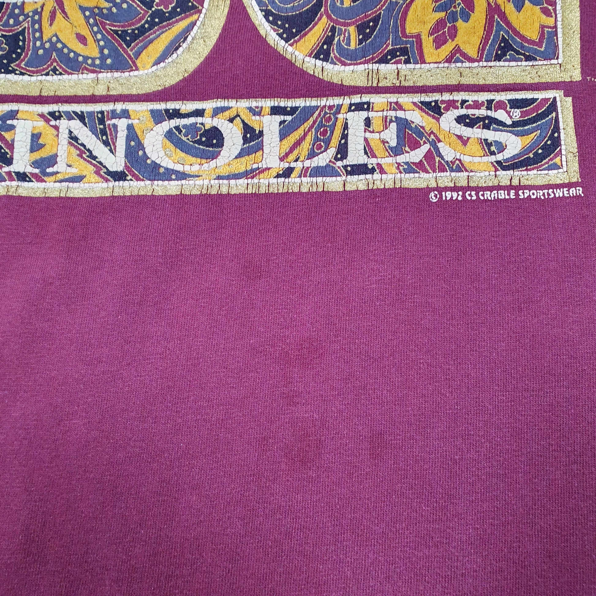 Mens Burgundy Crable Sportswear Single Stitch Vintage 90s Made In USA FSU Seminoles Short Sleeve T Shirt