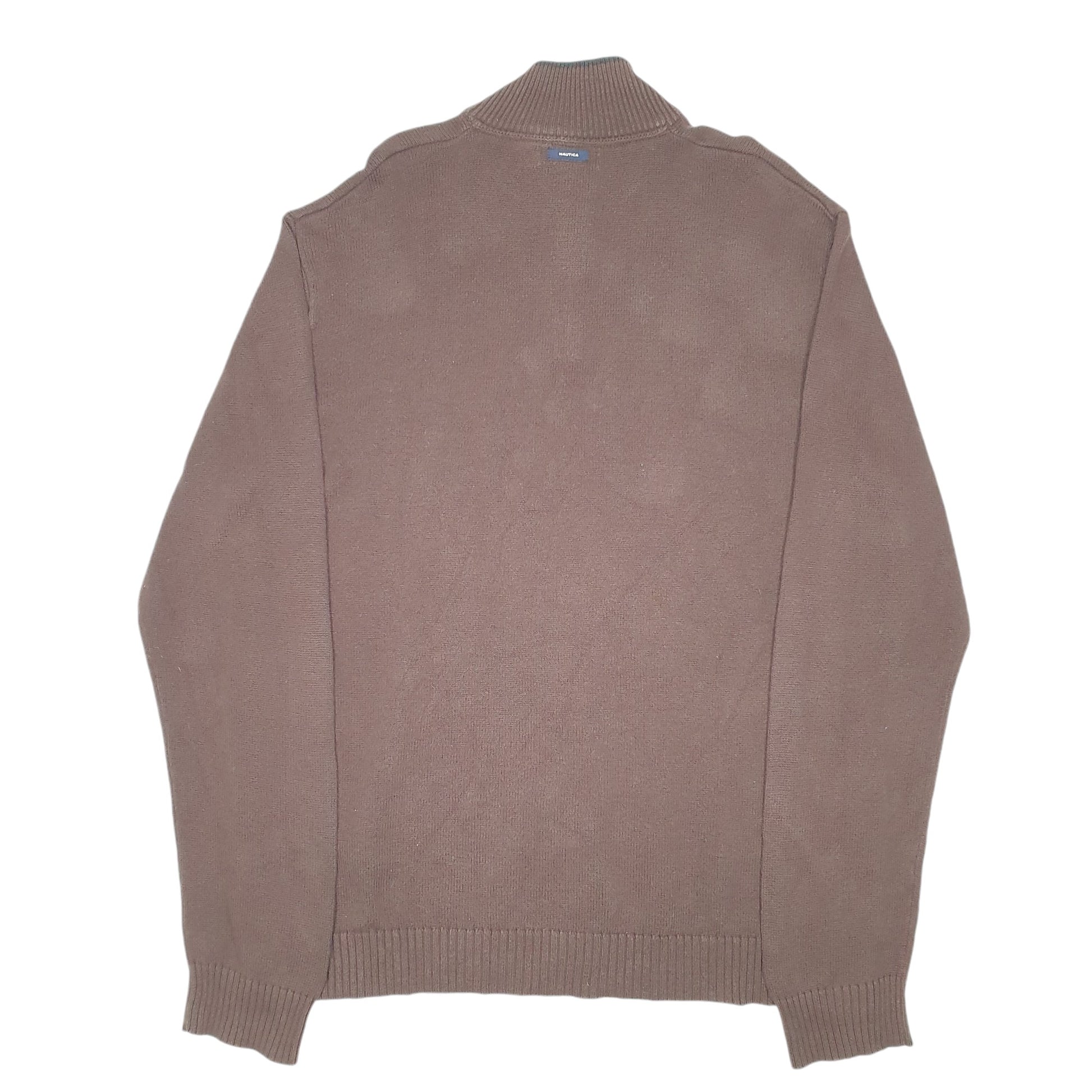 Mens Brown Nautica Knit Sweater Quarter Zip Jumper