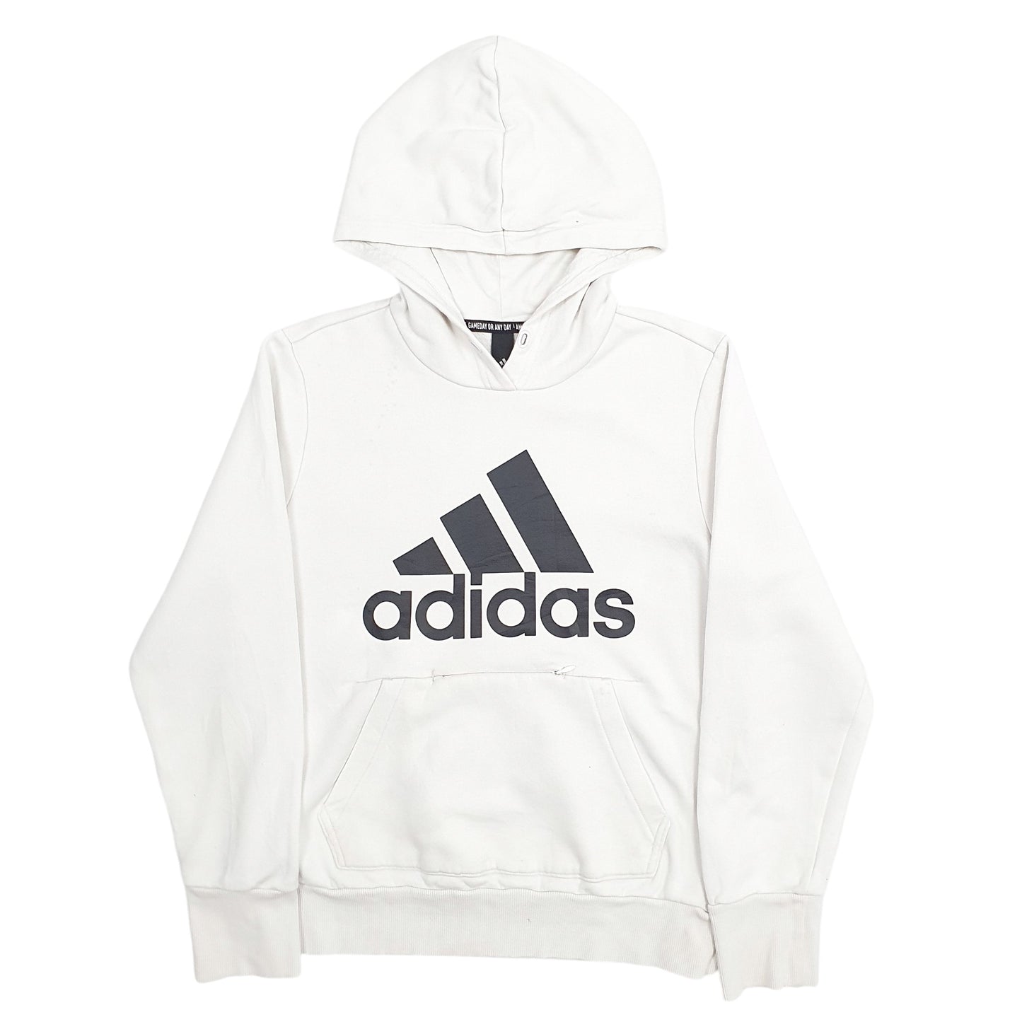 Womens White Adidas Spellout Hoodie Jumper