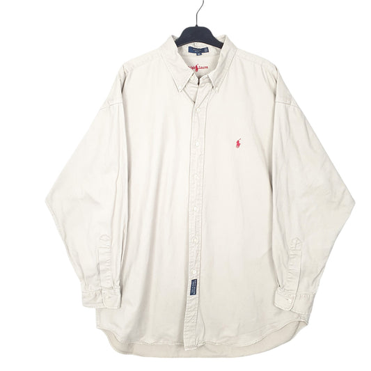 Mens Beige Ralph Lauren Oxford Heavy Overshirt Long Sleeve Shirt