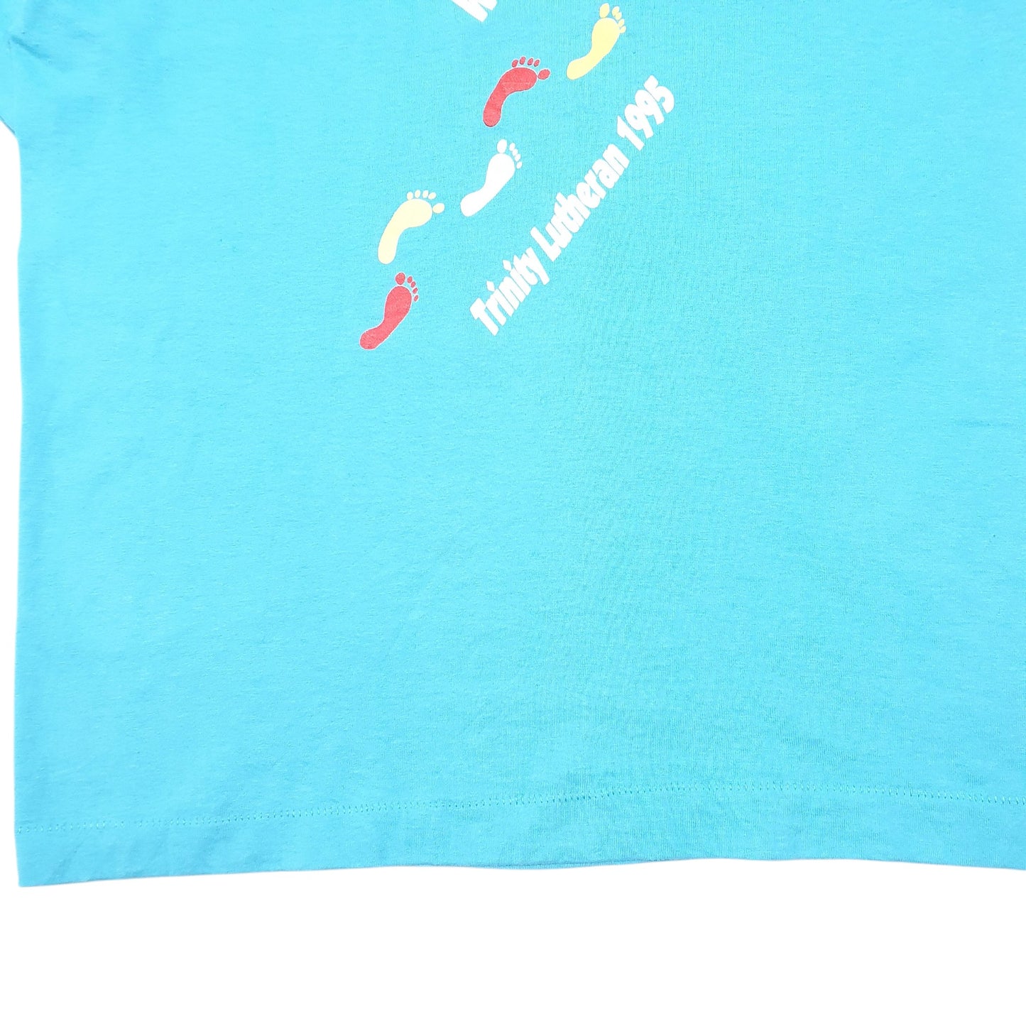 Mens Blue Fruit Of The Loom Single Stitch Vintage 90s Trinity Walk Made In USA Short Sleeve T Shirt