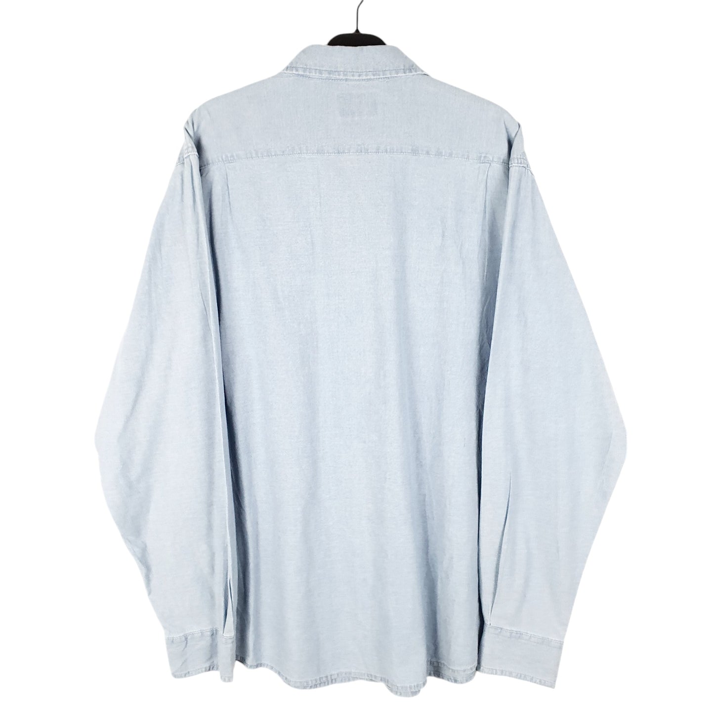 Mens Blue Wrangler Denim Jeans Chambray Work Long Sleeve Shirt