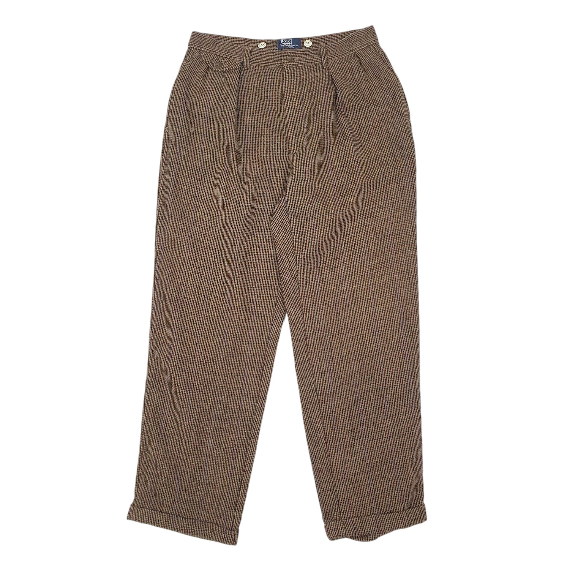 Mens Brown Polo Ralph Lauren Made In USA Vintage 80s Houndstooth Chino Trousers