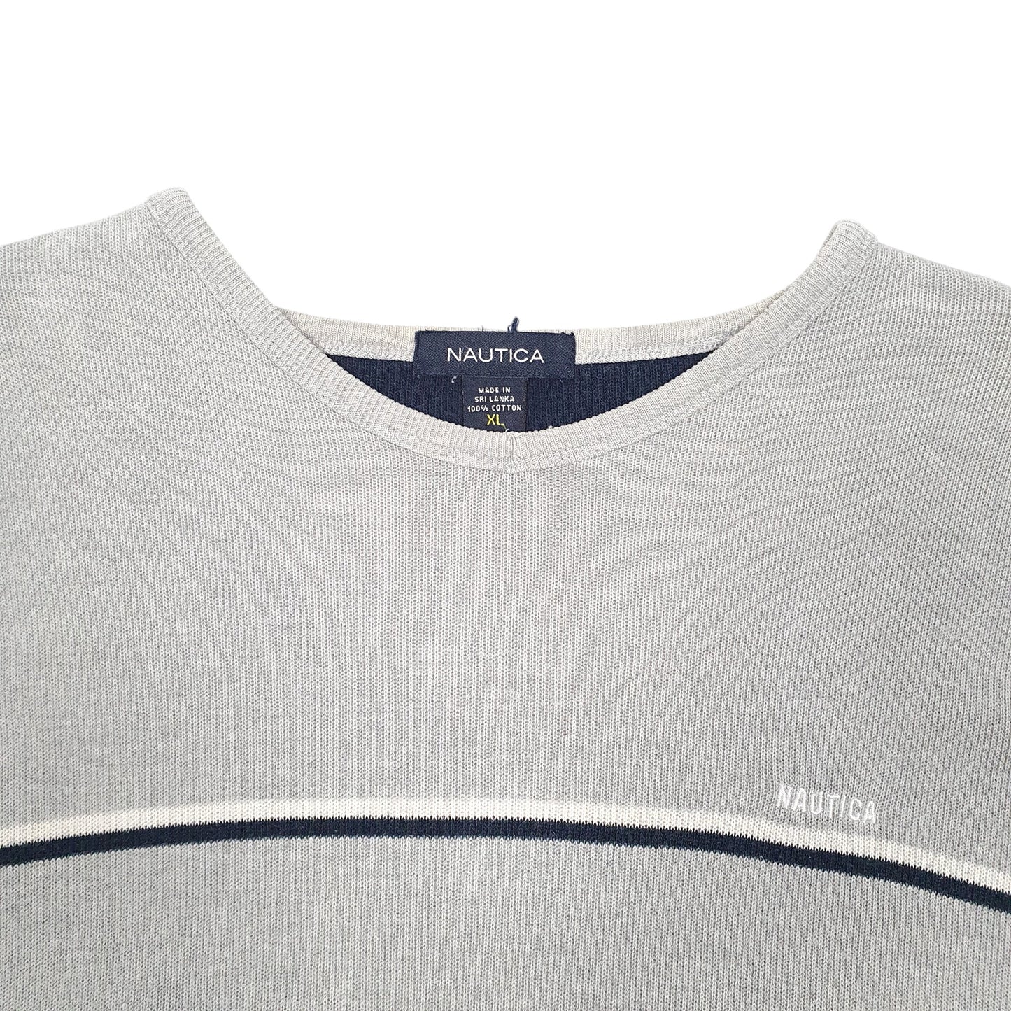 Mens Grey Nautica Knit Stripe Crewneck Jumper