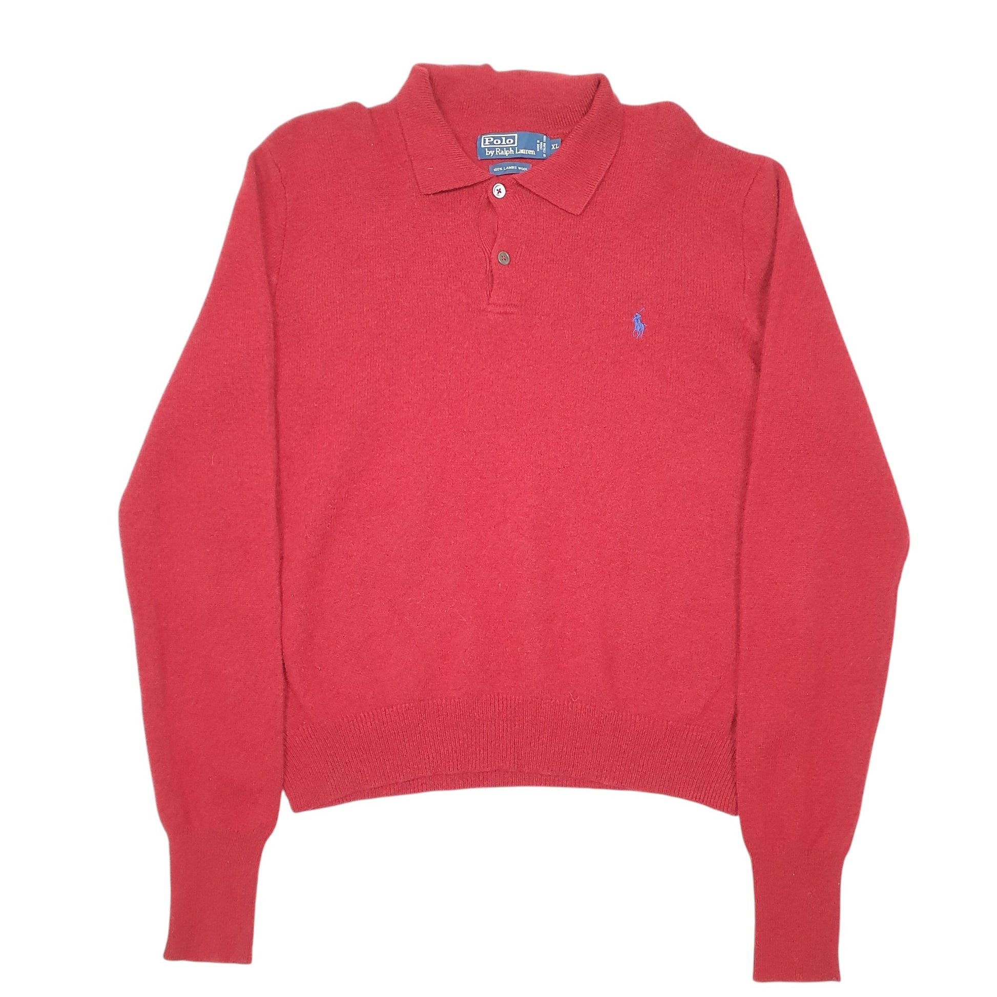 Mens Red Polo Ralph Lauren Collared Knit Crewneck Jumper