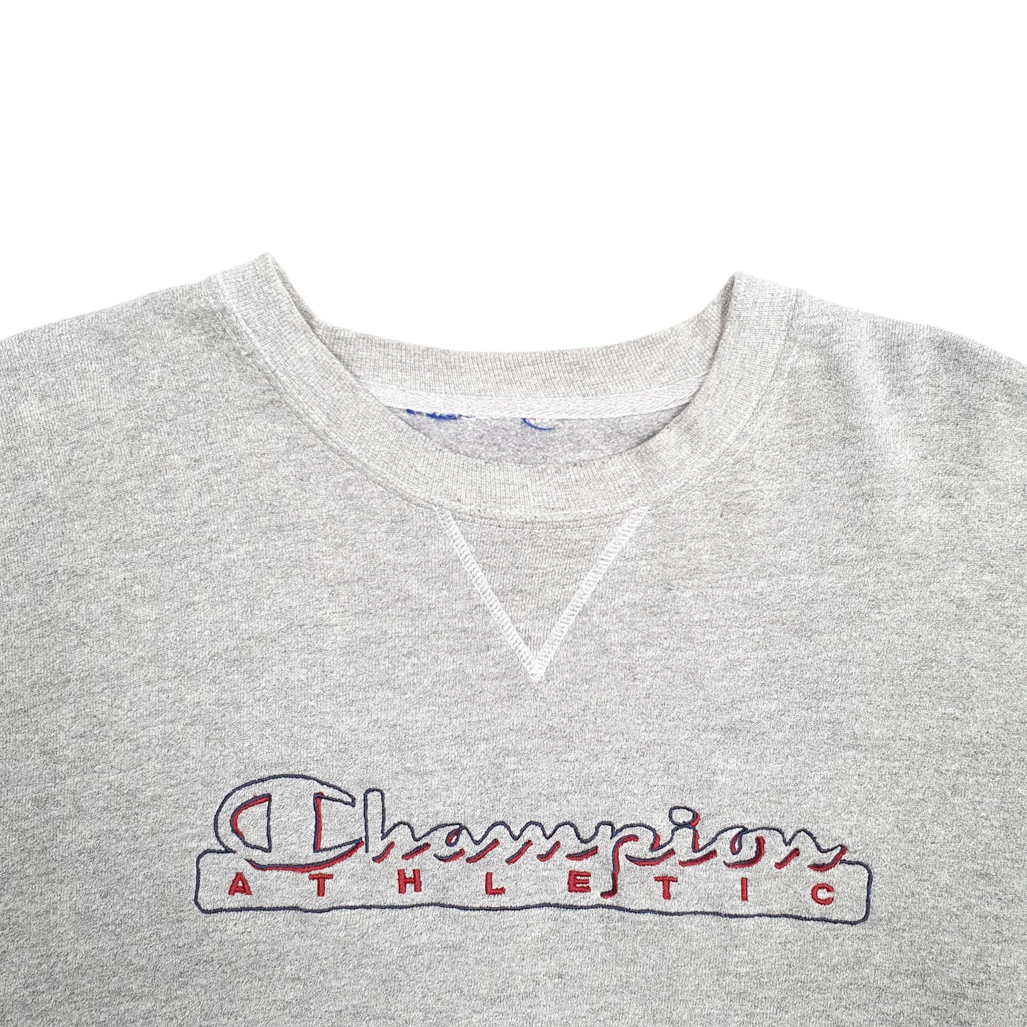 Mens Grey Champion Spellout Athletic Crewneck Jumper
