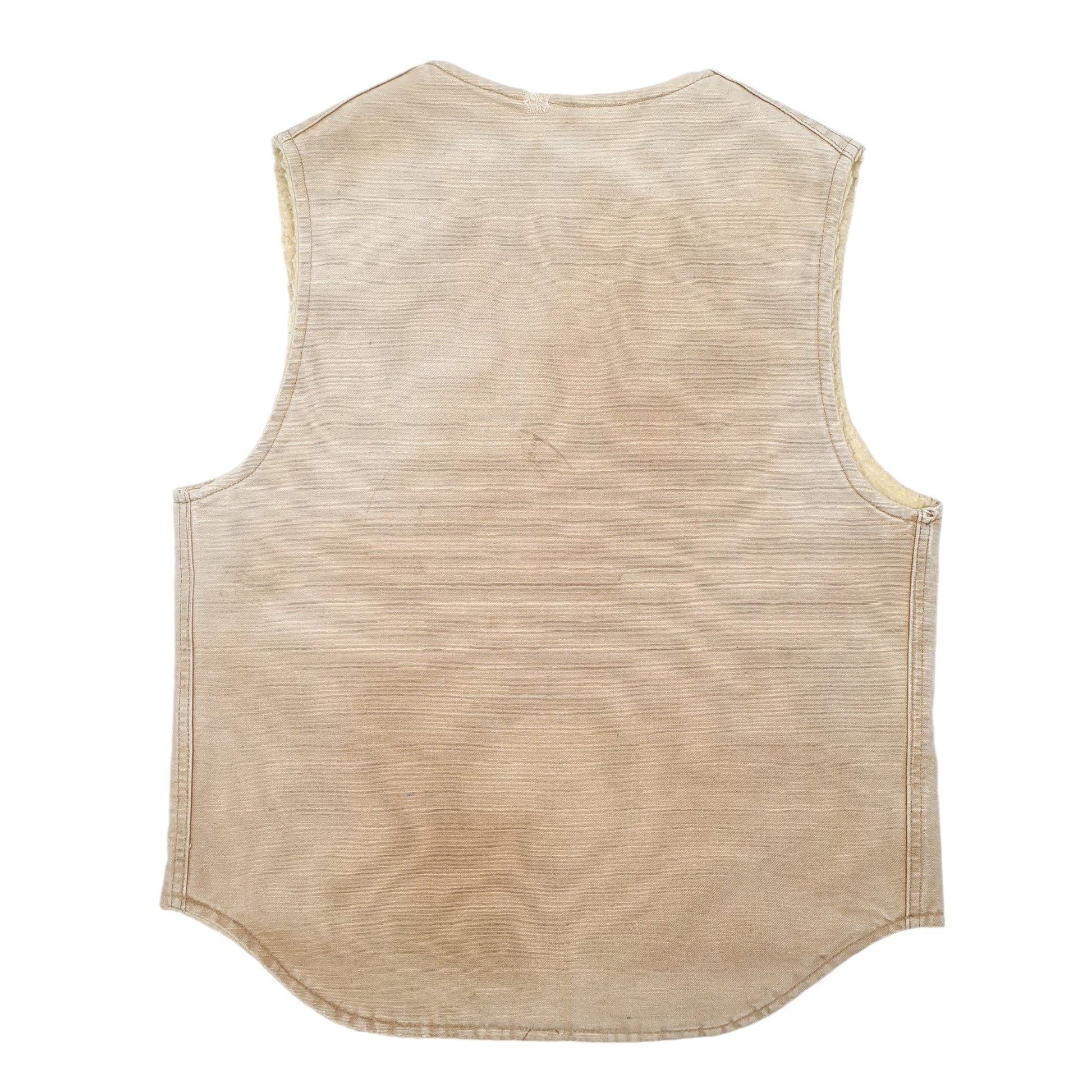 Mens Tan Carhartt Vintage Workwear Vest Sherpa Lined Union Made In USA Full Zip Coat