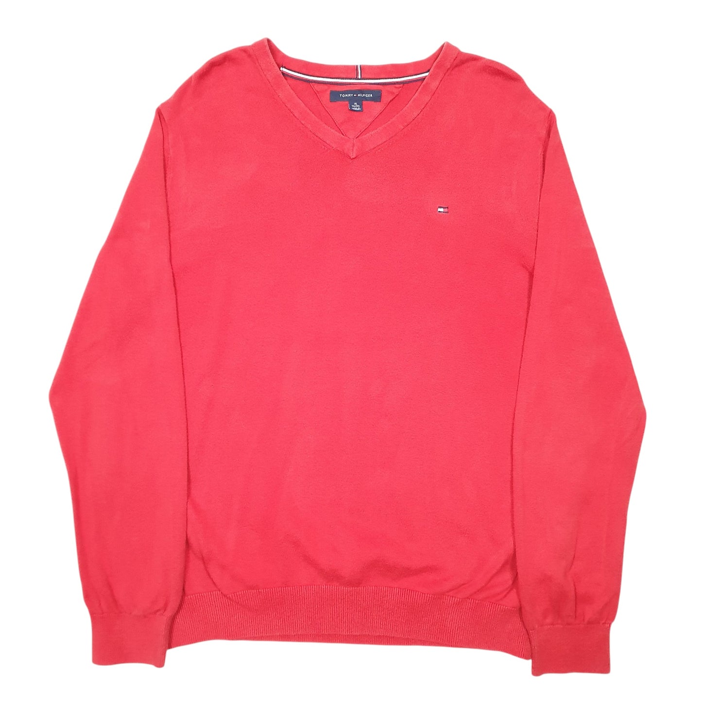 Mens Red Tommy Hilfiger Knit V Neck Jumper