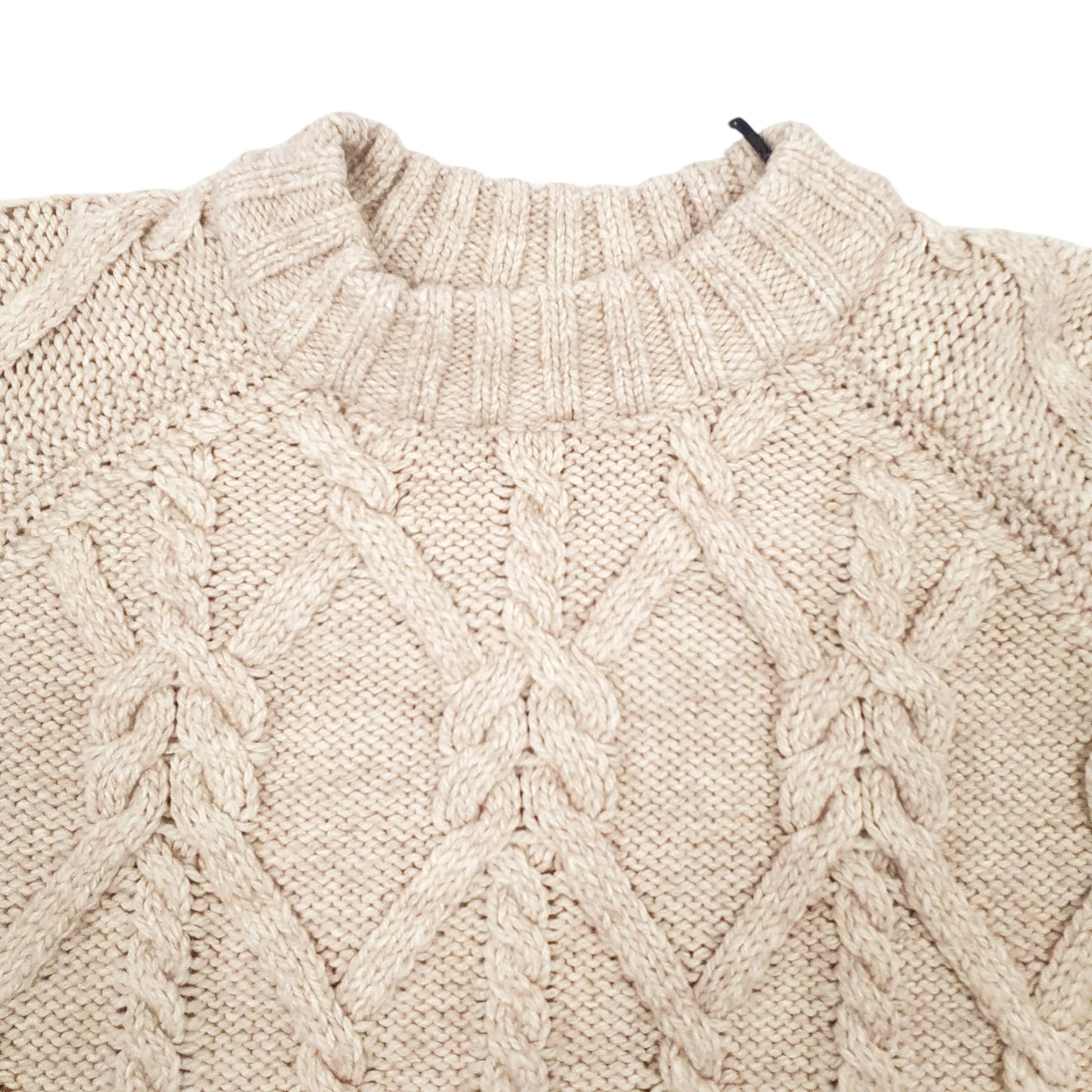 Mens Beige H&M Cable Knitwear Crewneck Jumper