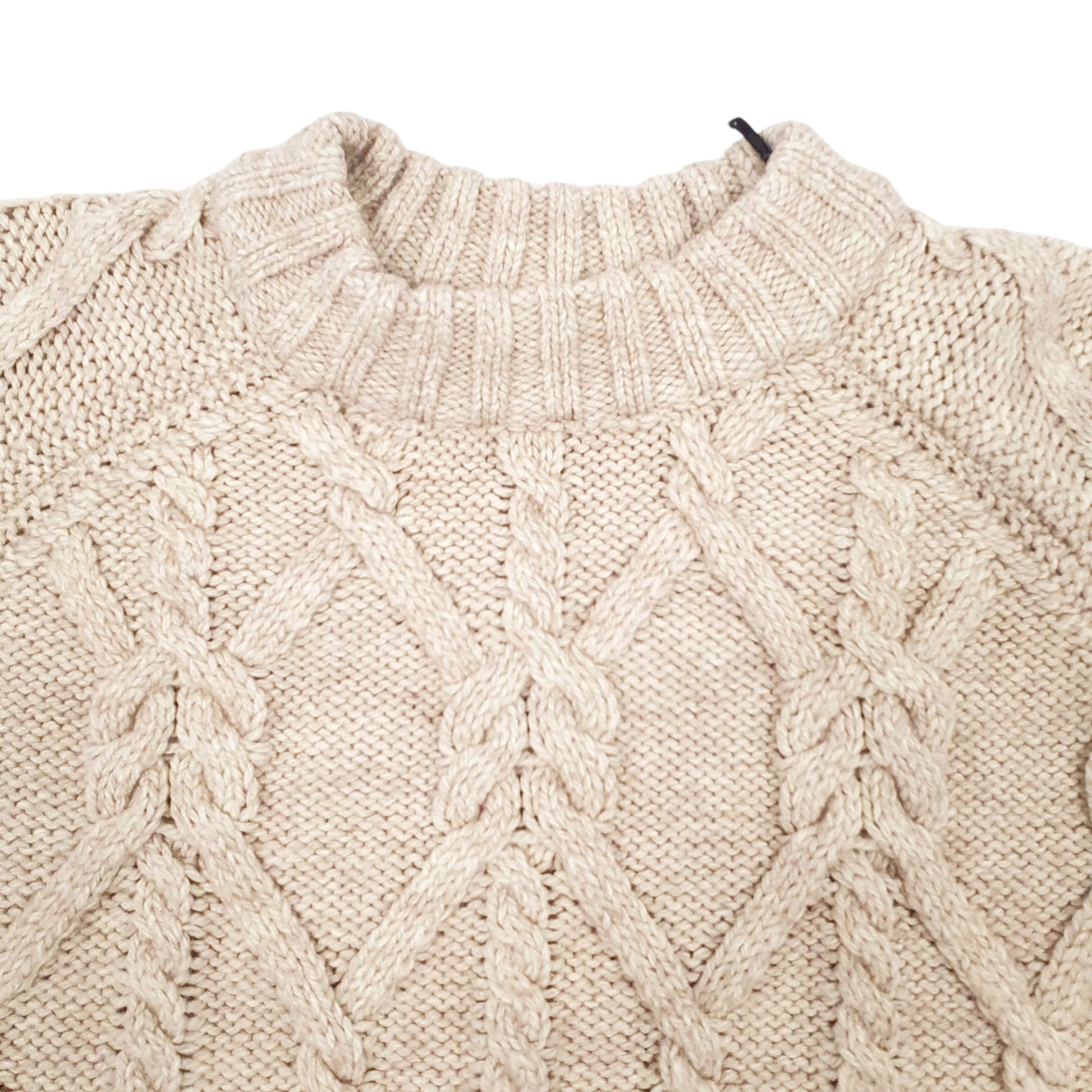 Mens Beige H&M Cable Knitwear Crewneck Jumper