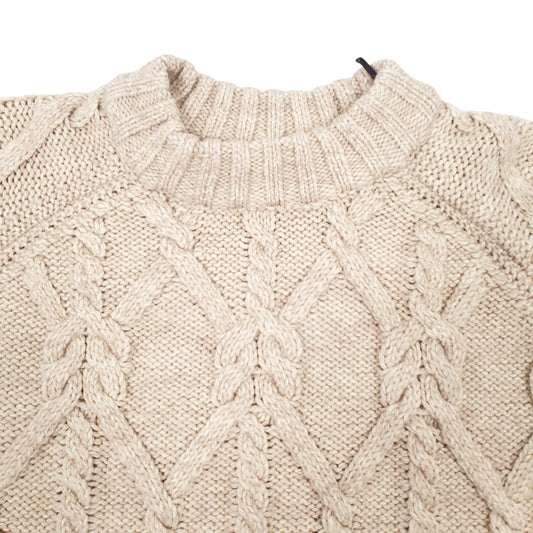 Mens Beige H&M Cable Knitwear Crewneck Jumper