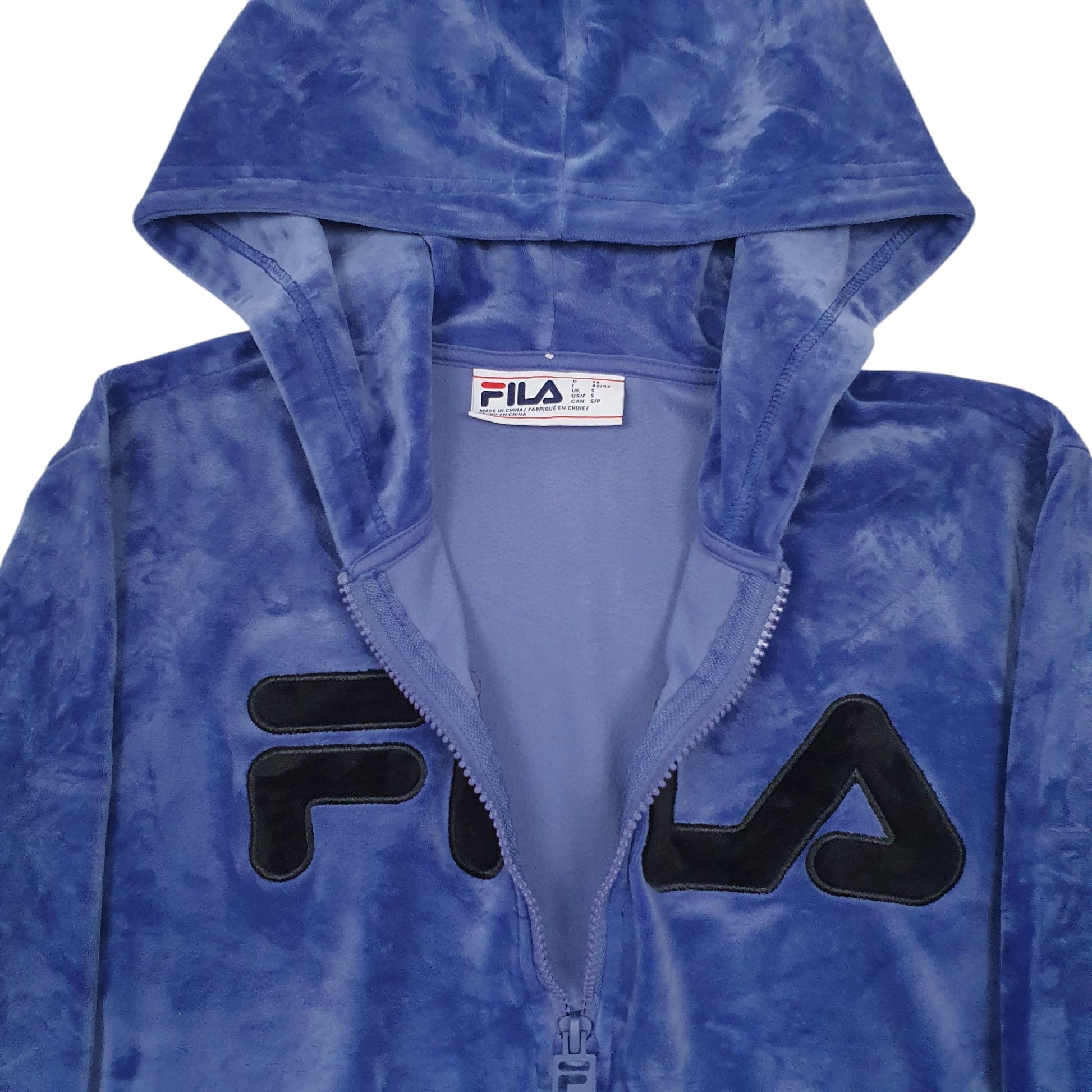 Womens Blue Fila Spellout Quarter Zip Jumper