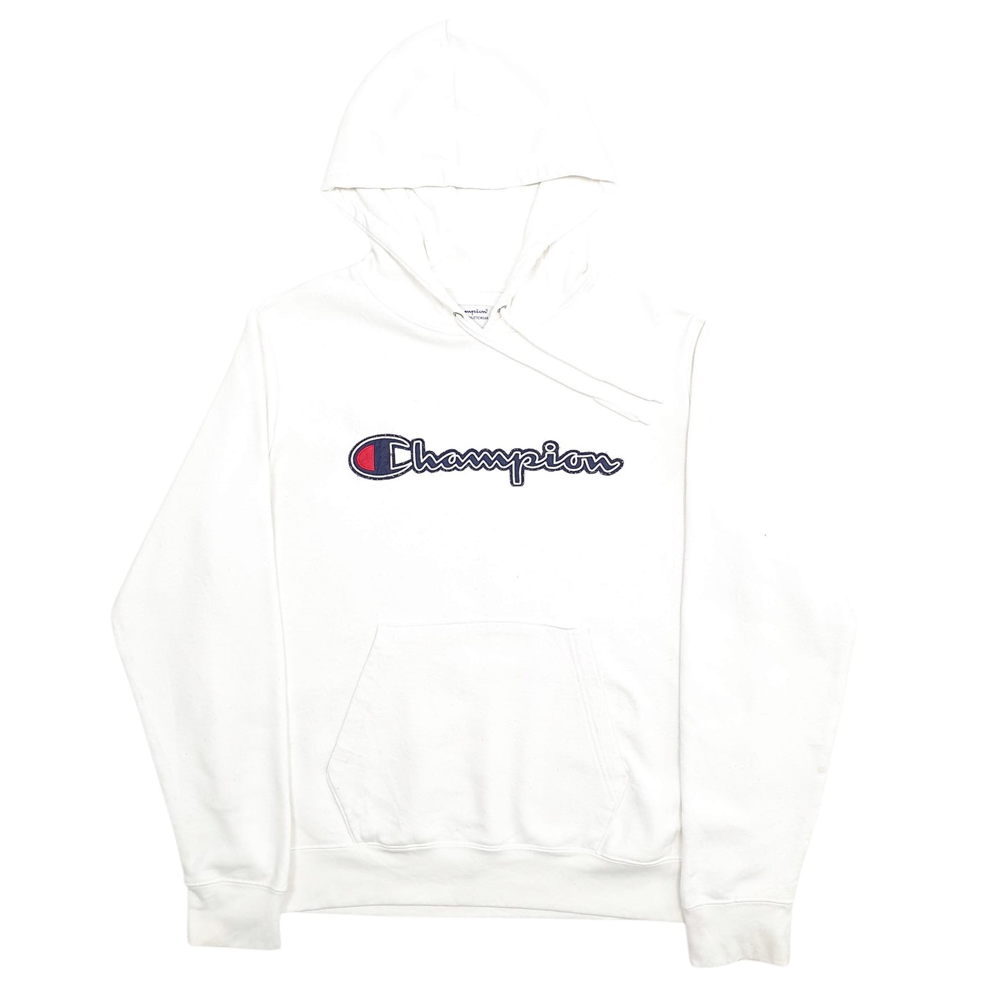 Mens White Champion Spellout Hoodie Jumper