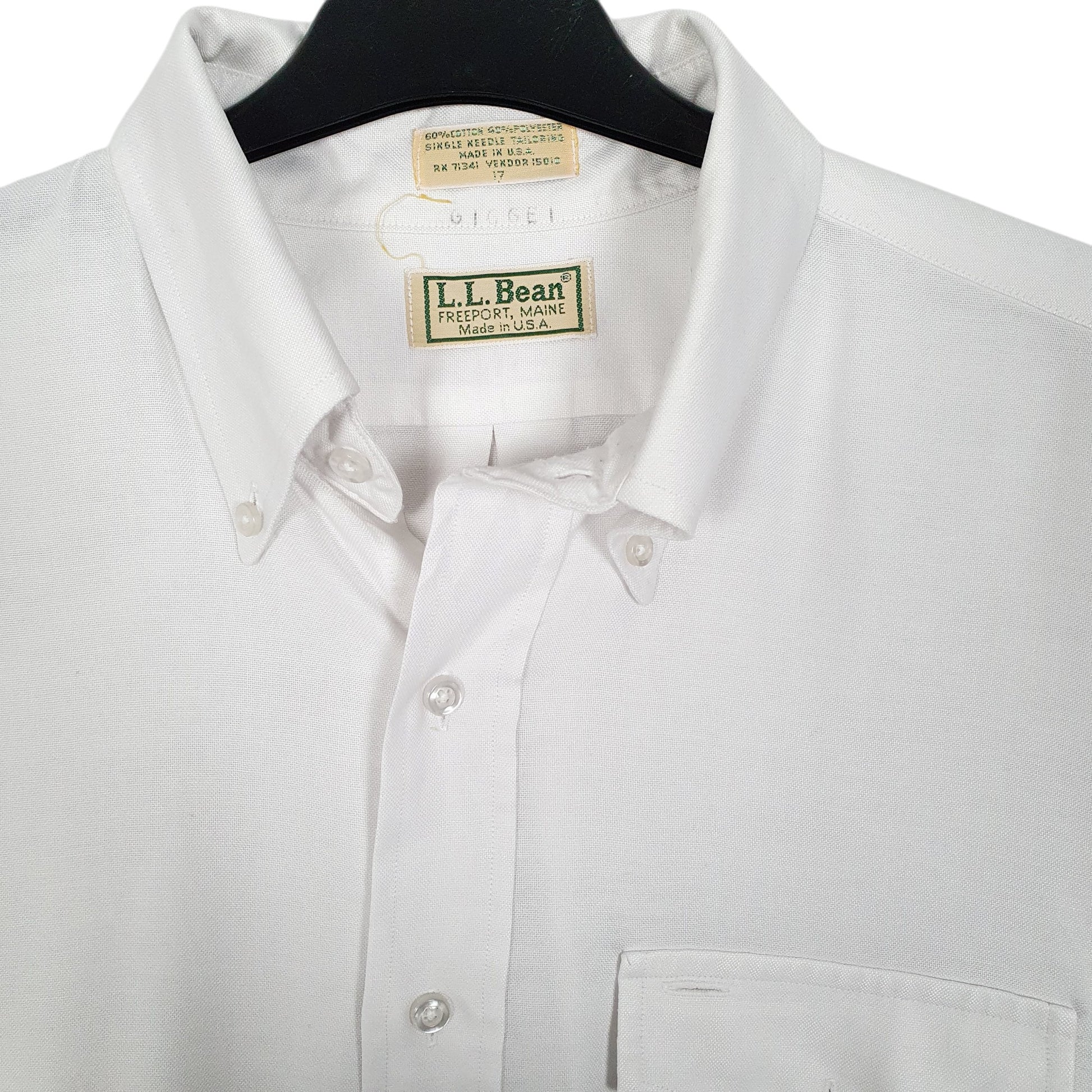 Mens White L.L.Bean Vintage 1980s Made In USA Short Sleeve Shirt