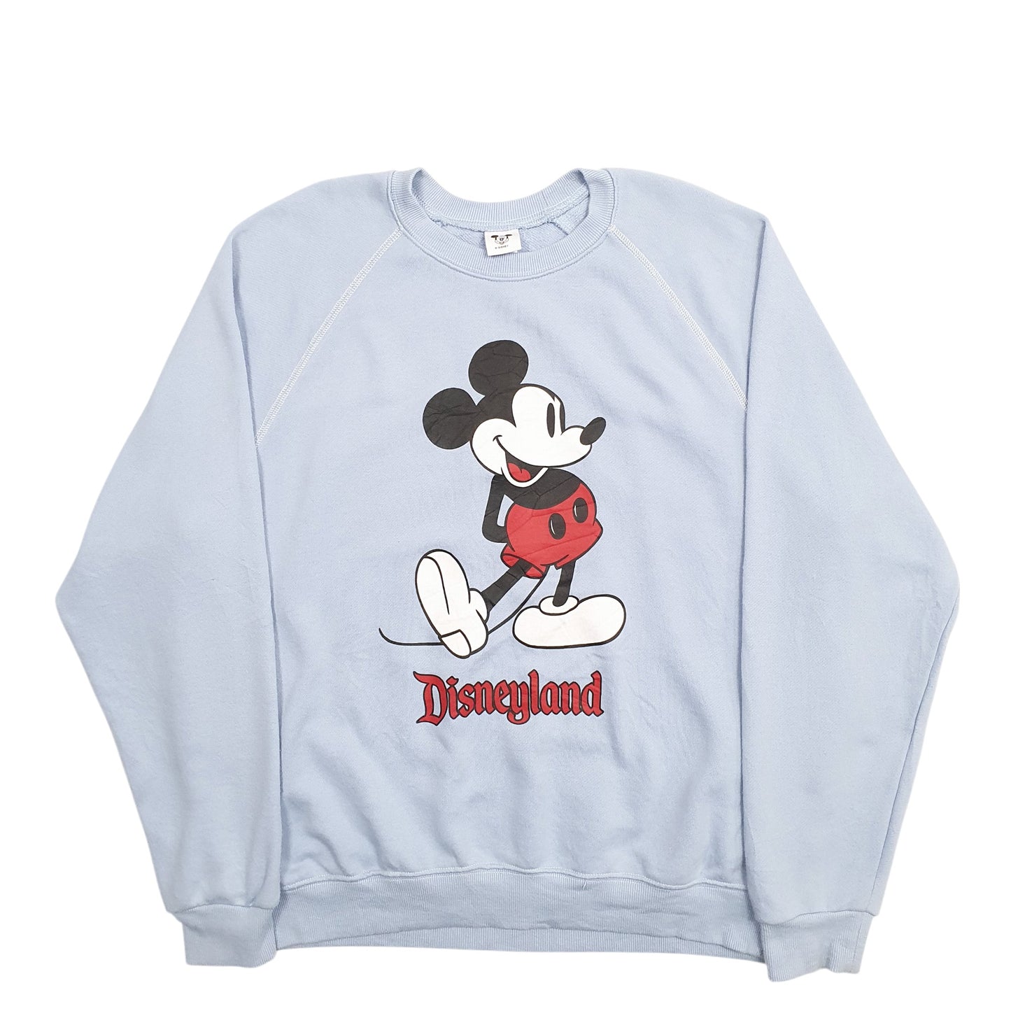 Mens Blue Disney Disneyland Spellout Mickey Mouse Crewneck Jumper