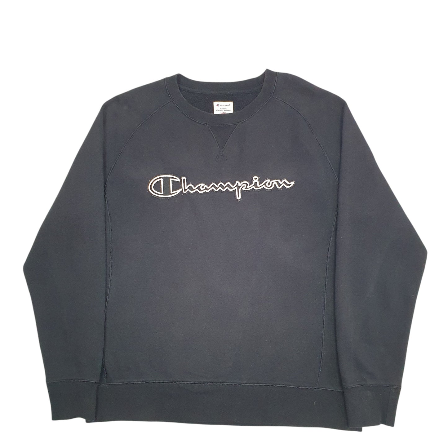 Mens Black Champion Spellout Crewneck Jumper