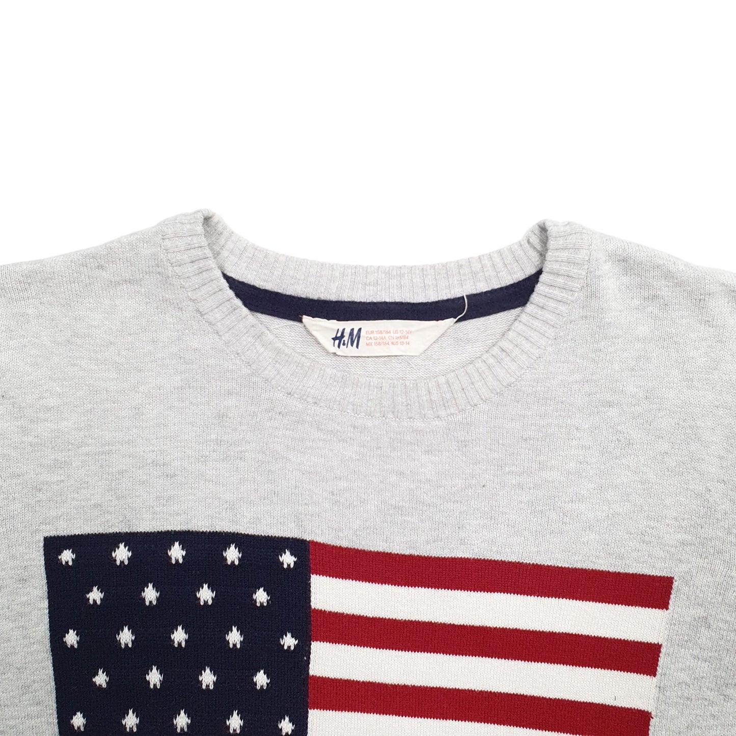 Mens Grey H&M American Flag Crewneck Jumper