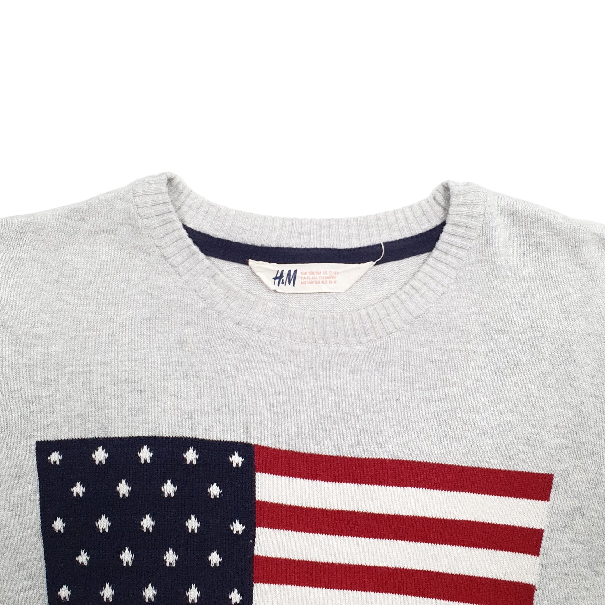 Mens Grey H&M American Flag Crewneck Jumper