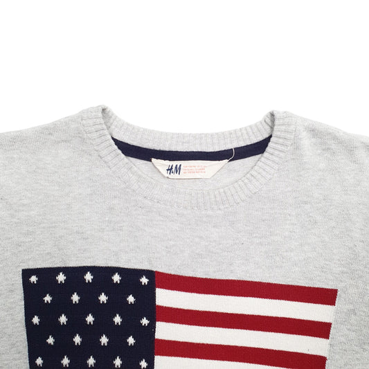 Mens Grey H&M American Flag Crewneck Jumper