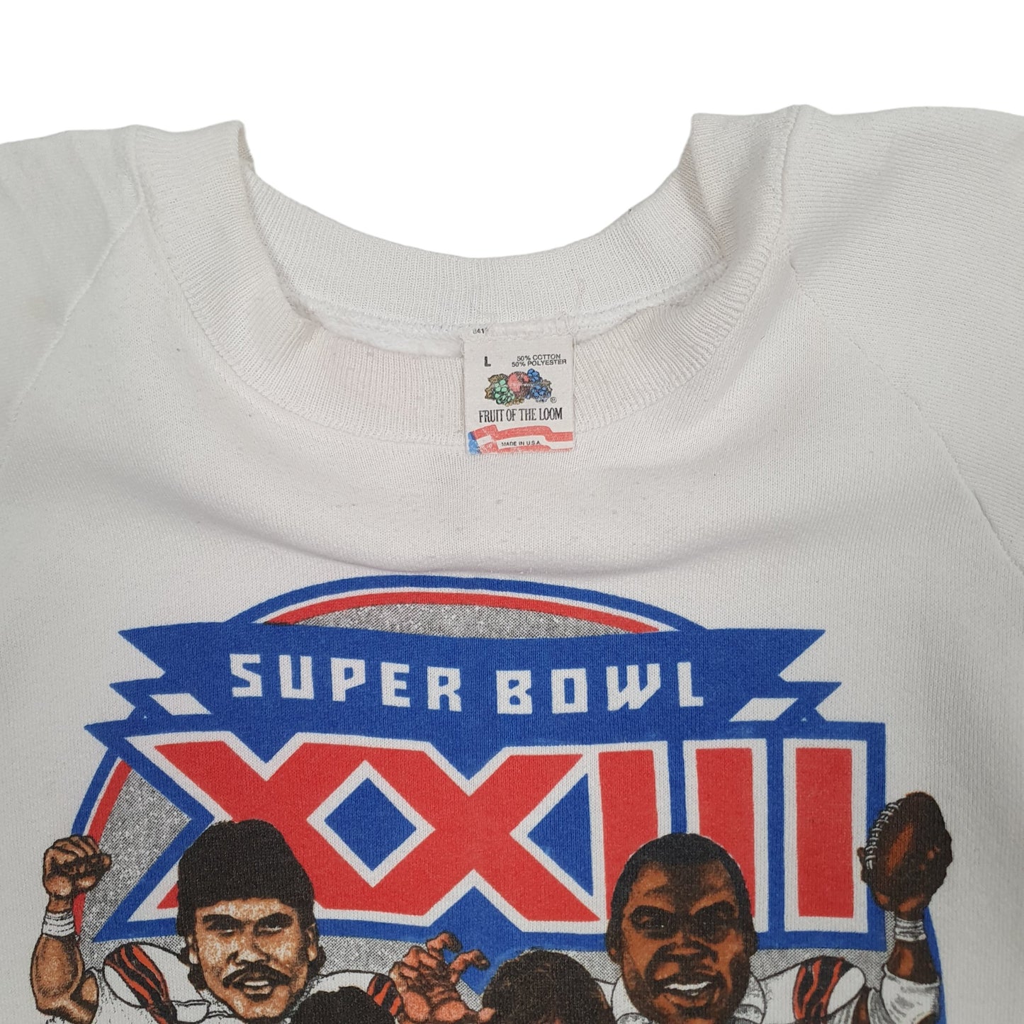 Mens White Fruit of the Loom Vintage 1988 80s Superbowl Cincinnati Bengals Crewneck Jumper