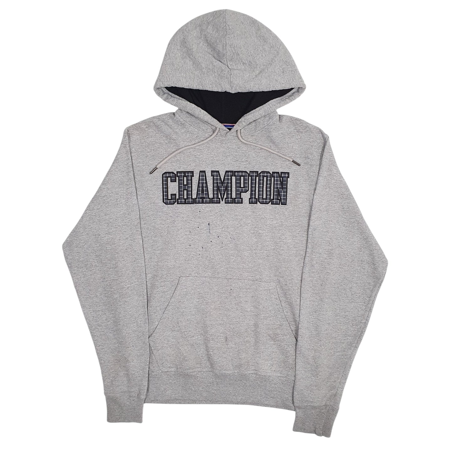 Mens Grey Champion Spellout Hoodie Jumper