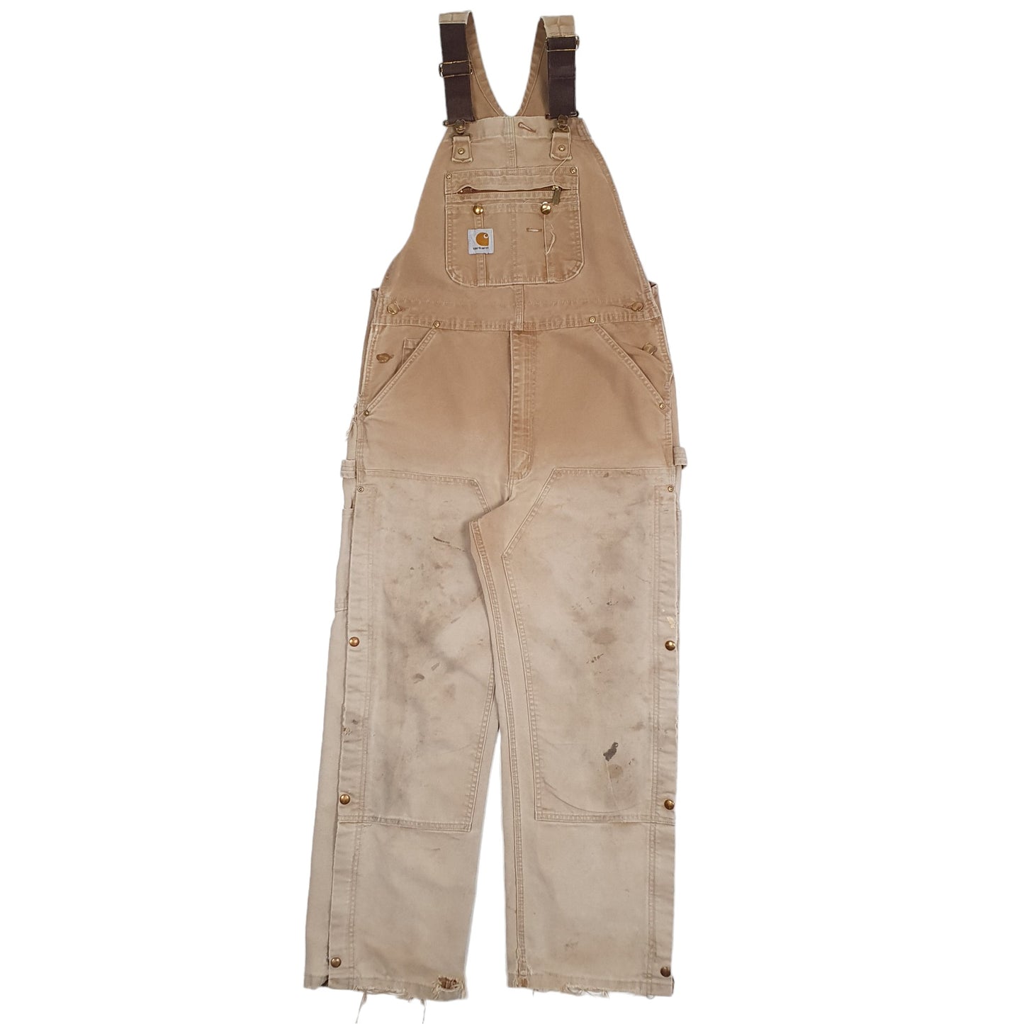 Mens Beige Carhartt R37 BRN Double Knee Overalls Bib Dungaree Trousers