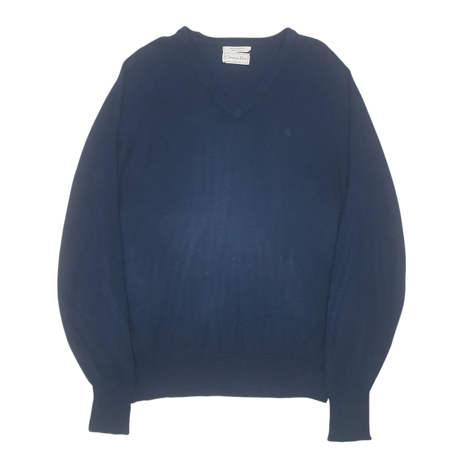 Womens Navy Christian Dior Vintage Made In USA V Neck Jumper