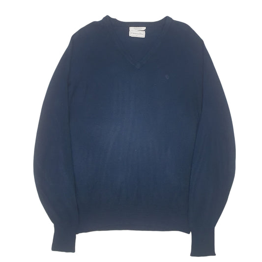 Womens Navy Christian Dior Vintage Made In USA V Neck Jumper
