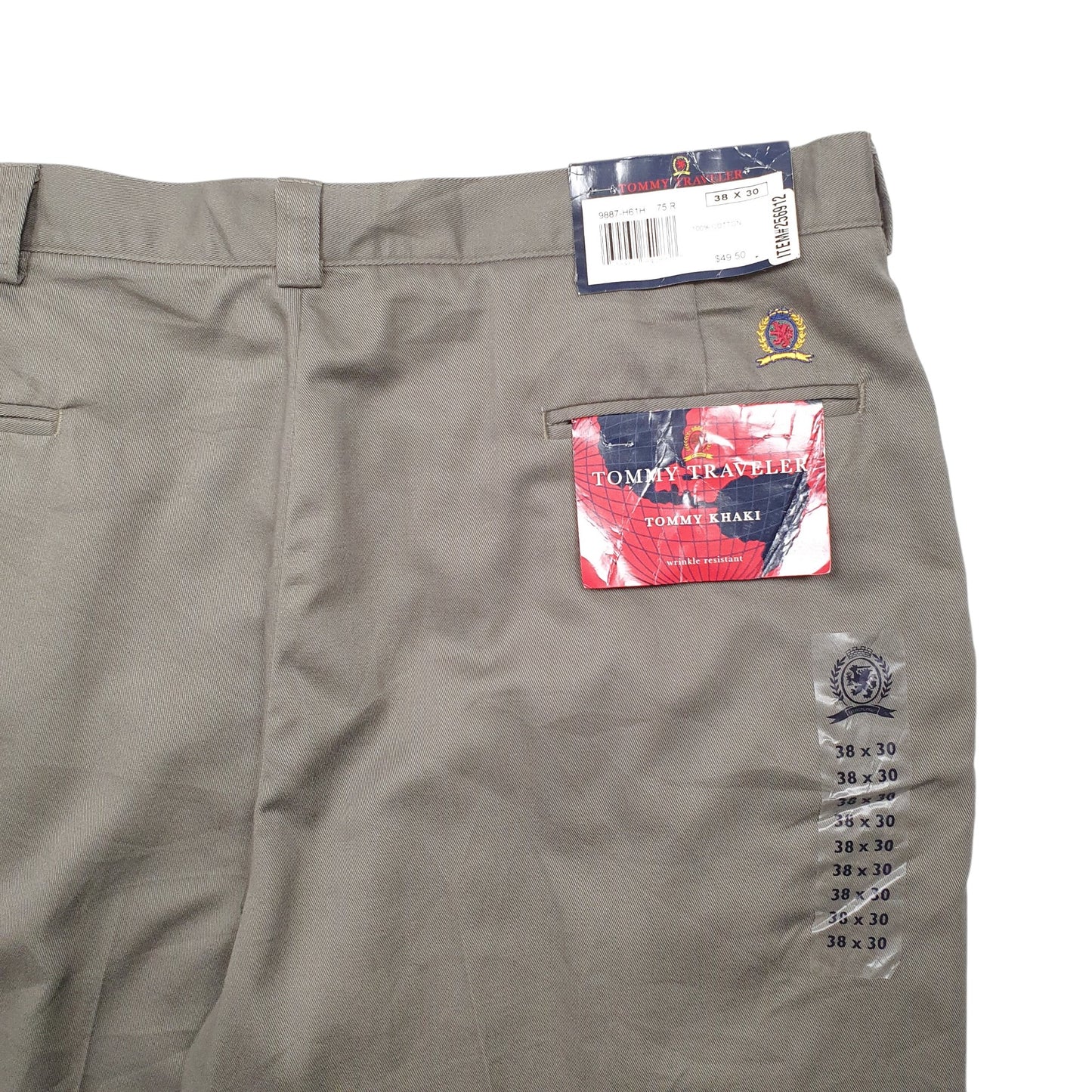 Mens Khaki Tommy Hilfiger Double Pleated Vintage 2000's Chino Trousers