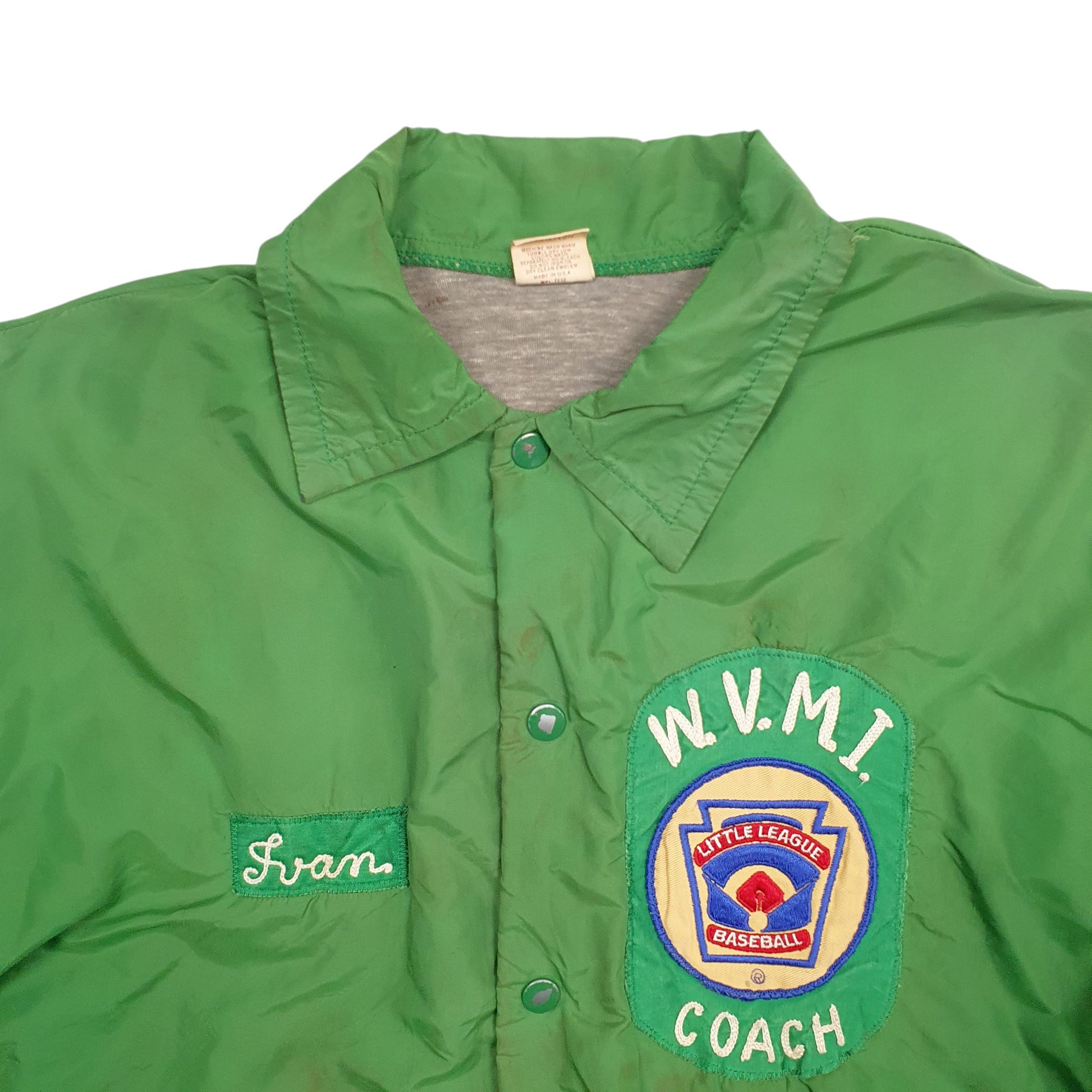 Mens Green Russell Athletic Made In USA Vintage Little League Baseball  Coat