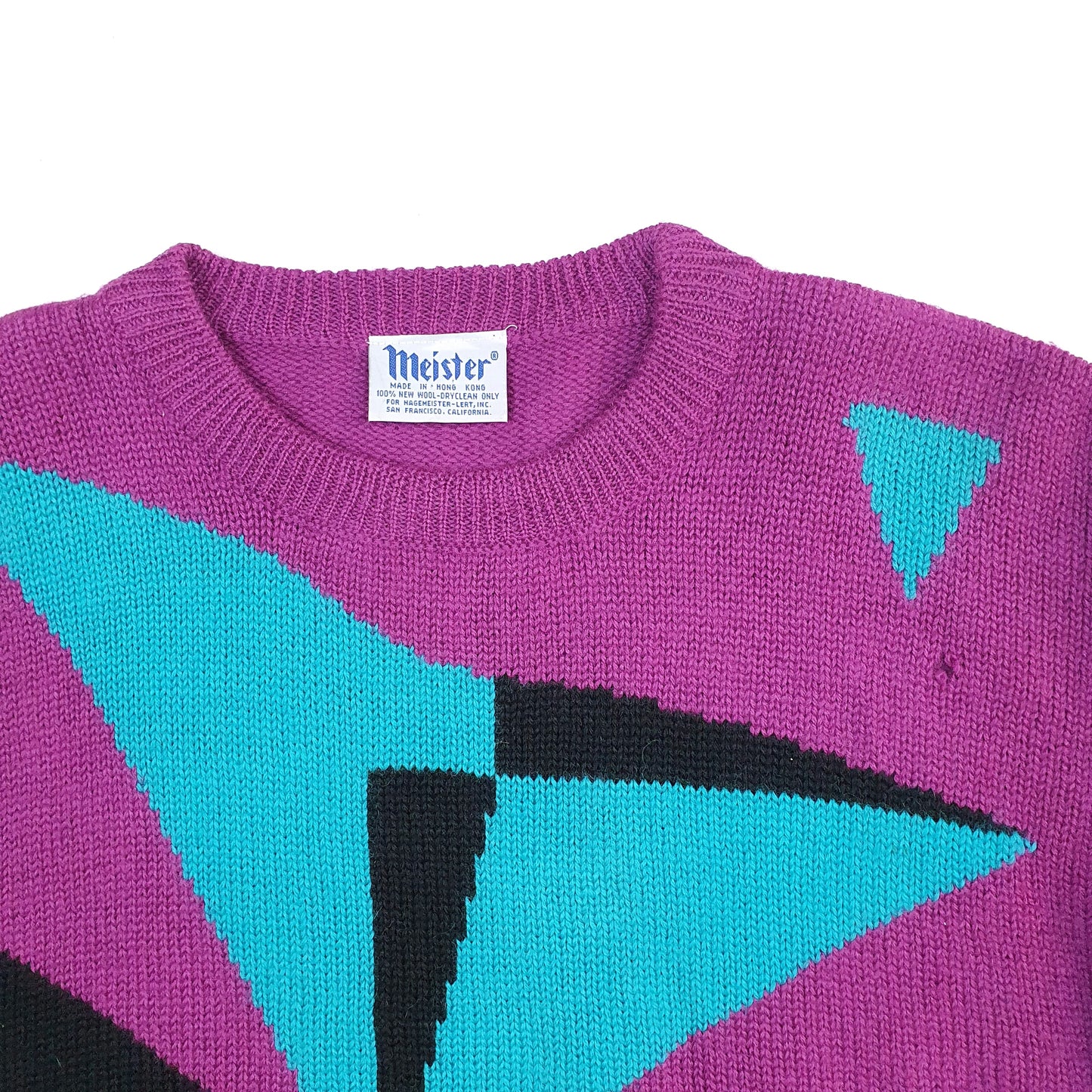 Mens Purple Meister Vintage 1980s Chunky Knit Abstract Sweater Crewneck Jumper