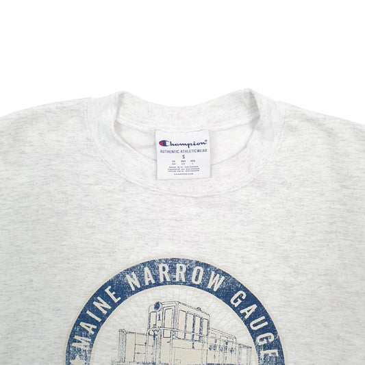 Mens Grey Champion Maine Narrow Gauge Train Railroad Spellout Crewneck Jumper