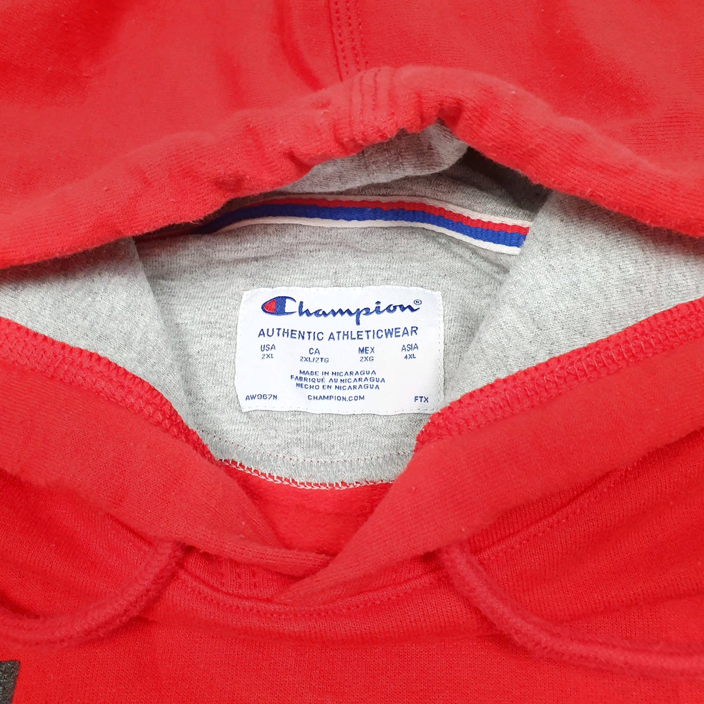 Mens Red Champion Script Hoodie Jumper