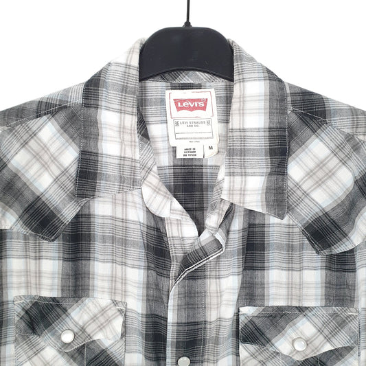 Mens Grey Levis Cowboy Pearl Snap Western Long Sleeve Shirt