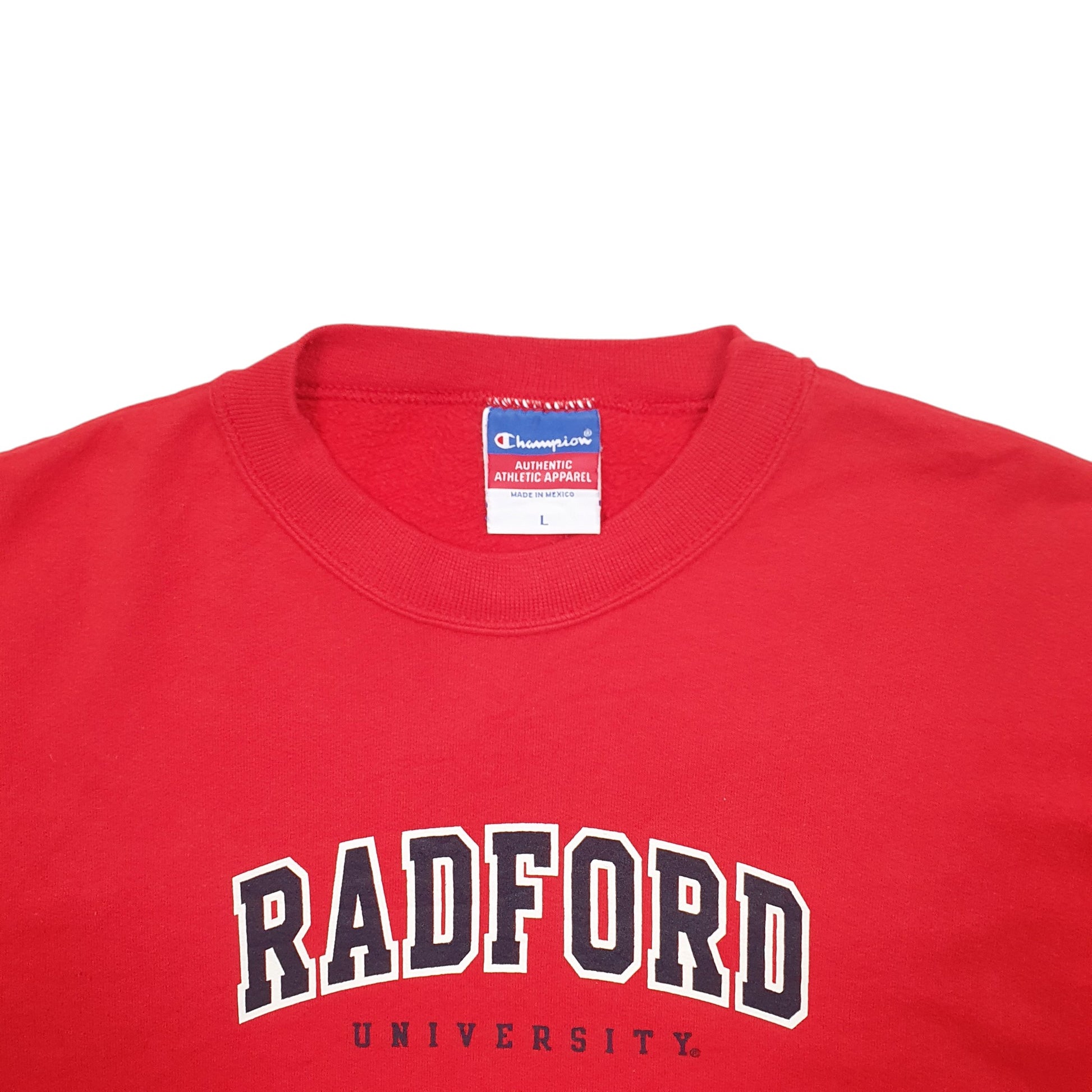 Womens Red Champion Radford University Spellout Crewneck Jumper