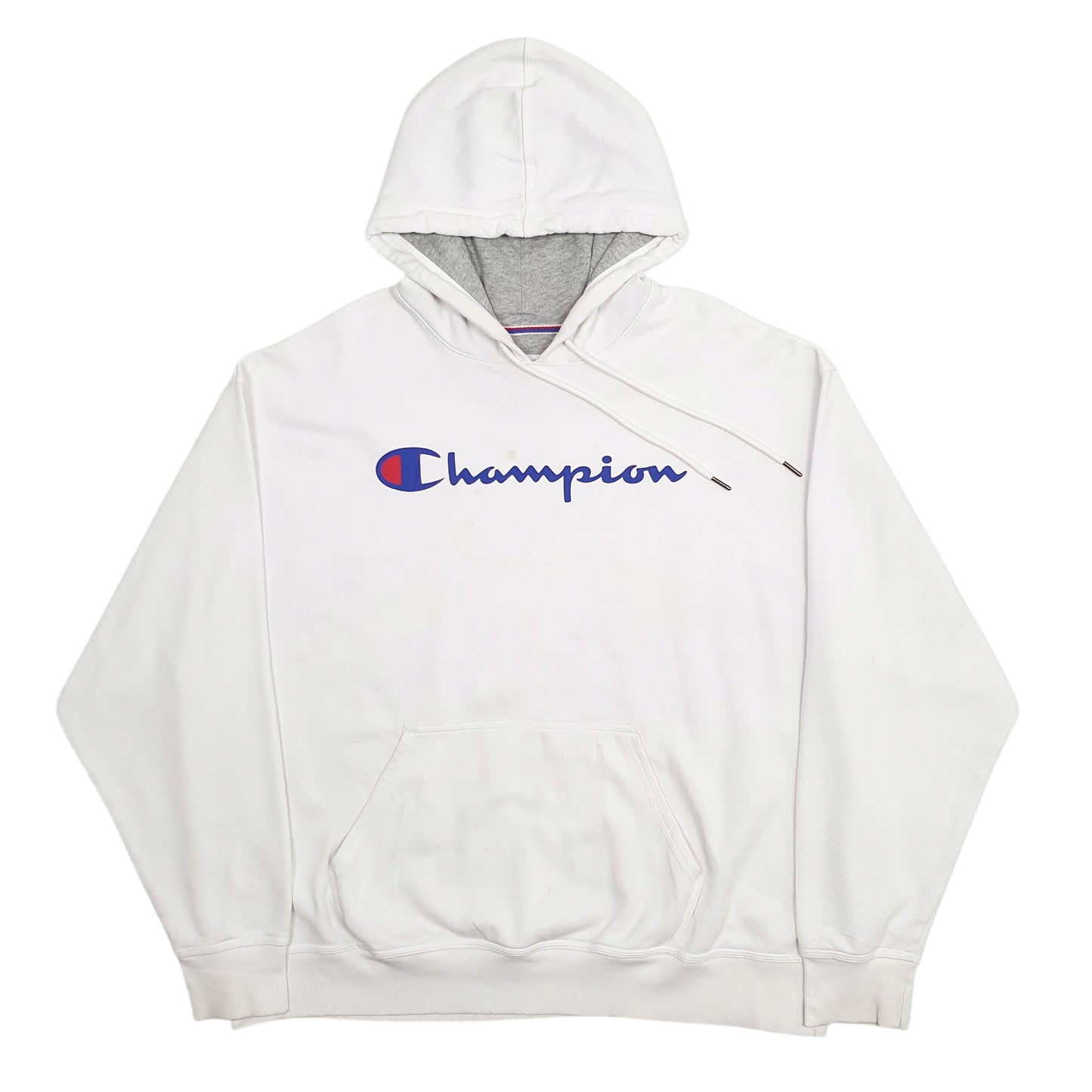 Mens White Champion Spellout Hoodie Jumper