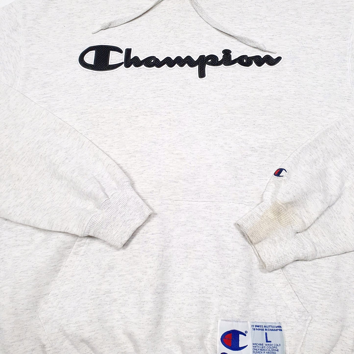 Mens Grey Champion Script Hoodie Jumper