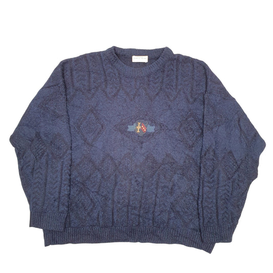Mens Navy St Bernard Knit Crest Made In Italy Blend Crewneck Jumper