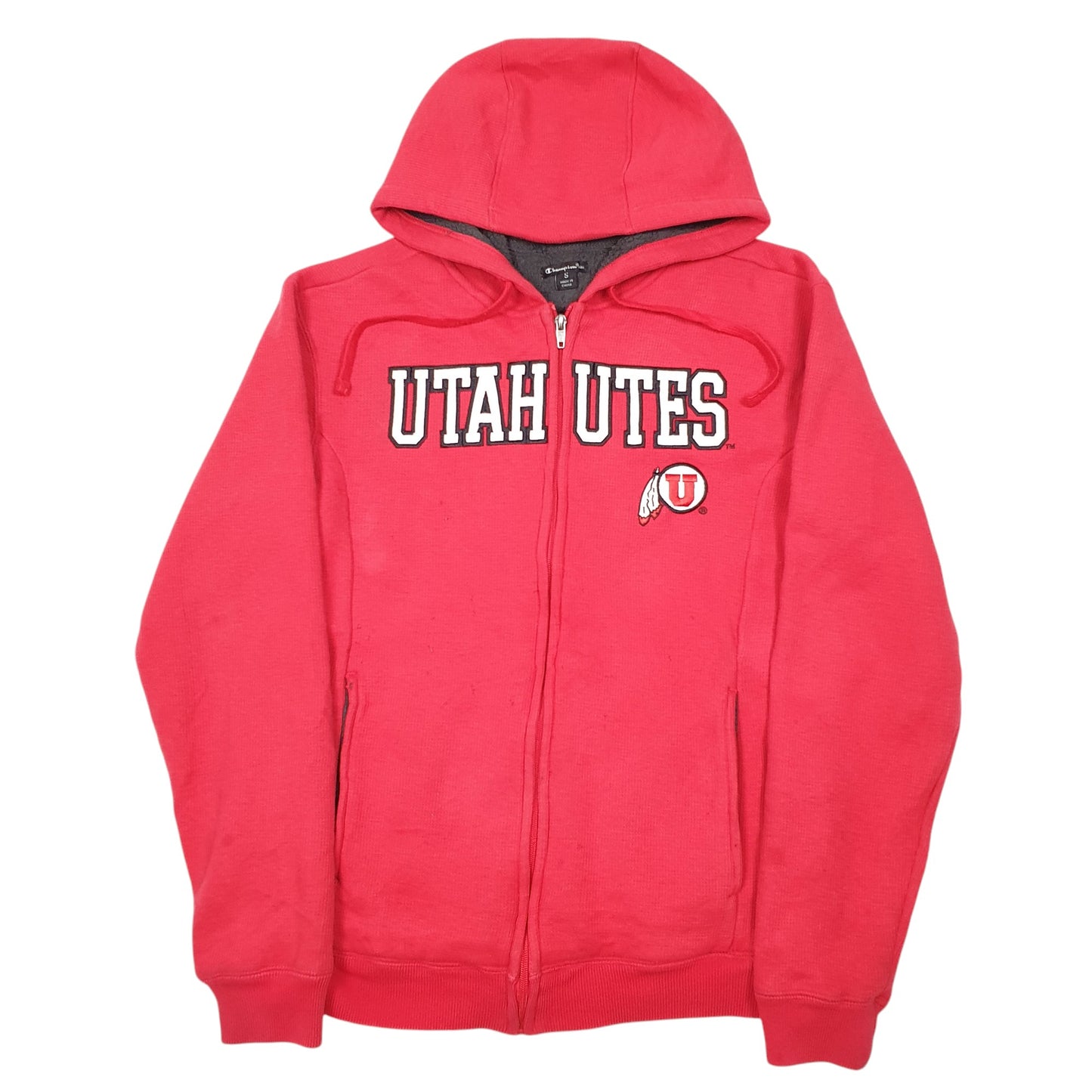 Mens Red Champion Utah Utes Hoodie USA Spellout Lined Full Zip Jumper