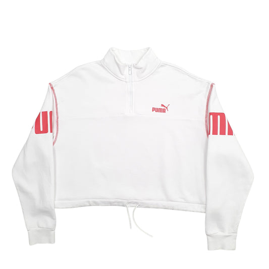 Womens White Puma  Quarter Zip Jumper