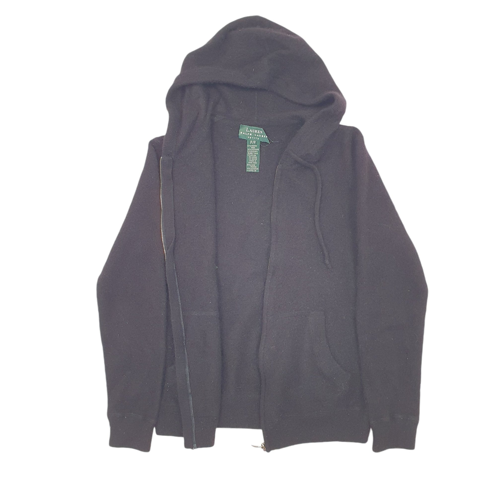 Womens Black Lauren Ralph Lauren Knit Hoodie Cashmere Merino Full Zip Jumper