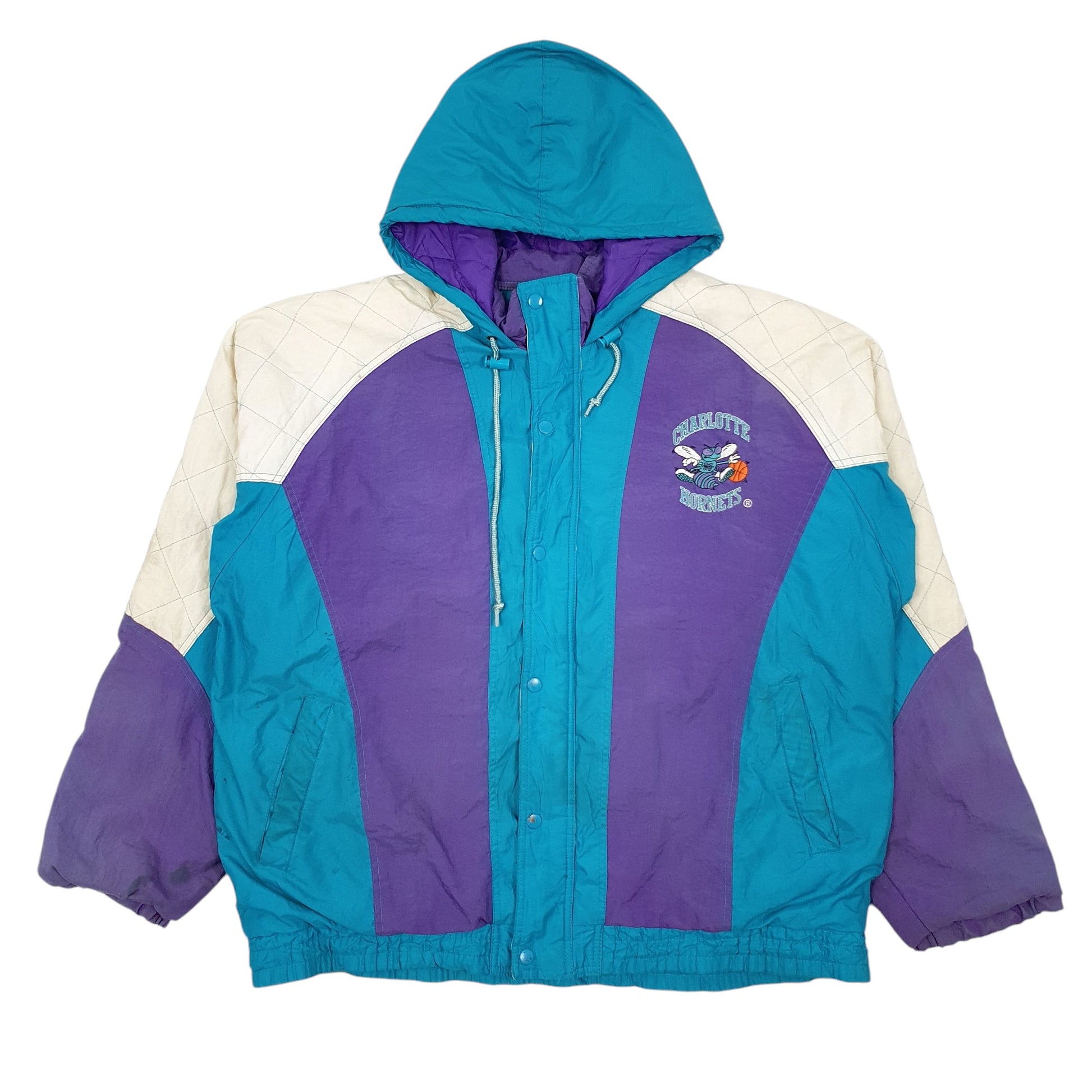 Mens Blue Starter NBA Charlotte Hornets Vintage 90s Crewneck Coat