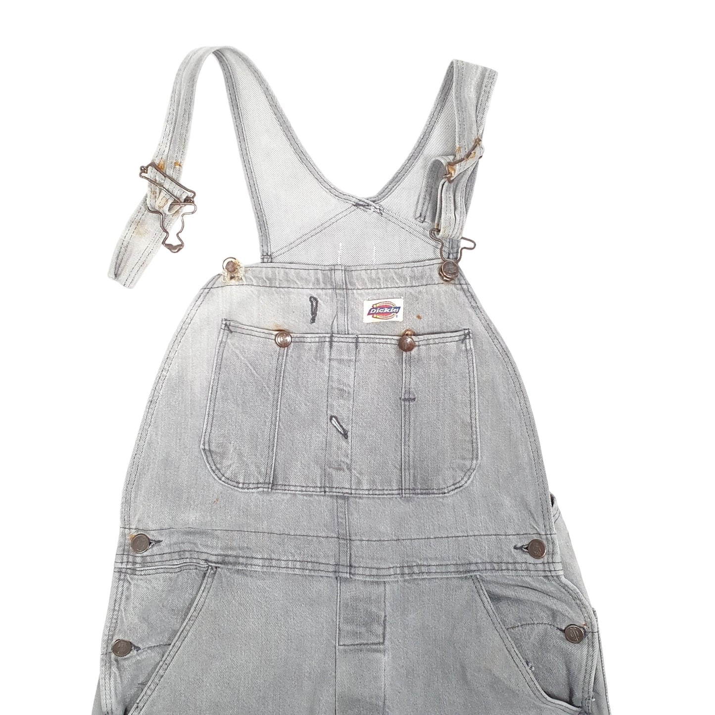 Mens Grey Dickies Denim Overalls Dungaree Trousers