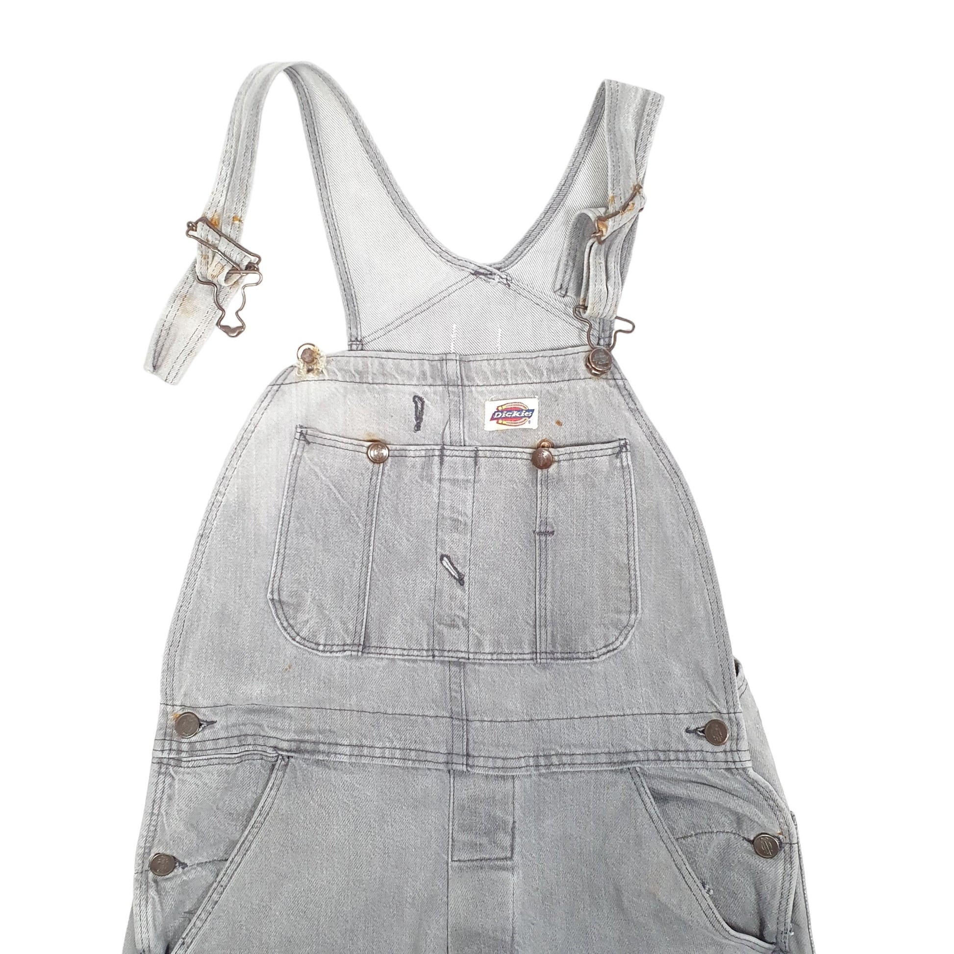 Mens Grey Dickies Denim Overalls Dungaree Trousers
