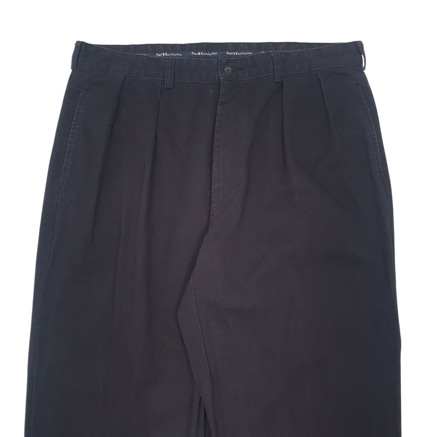 Mens Black Polo Ralph Lauren Andrew Plant Double Pleated Vintage 90s Chino Trousers