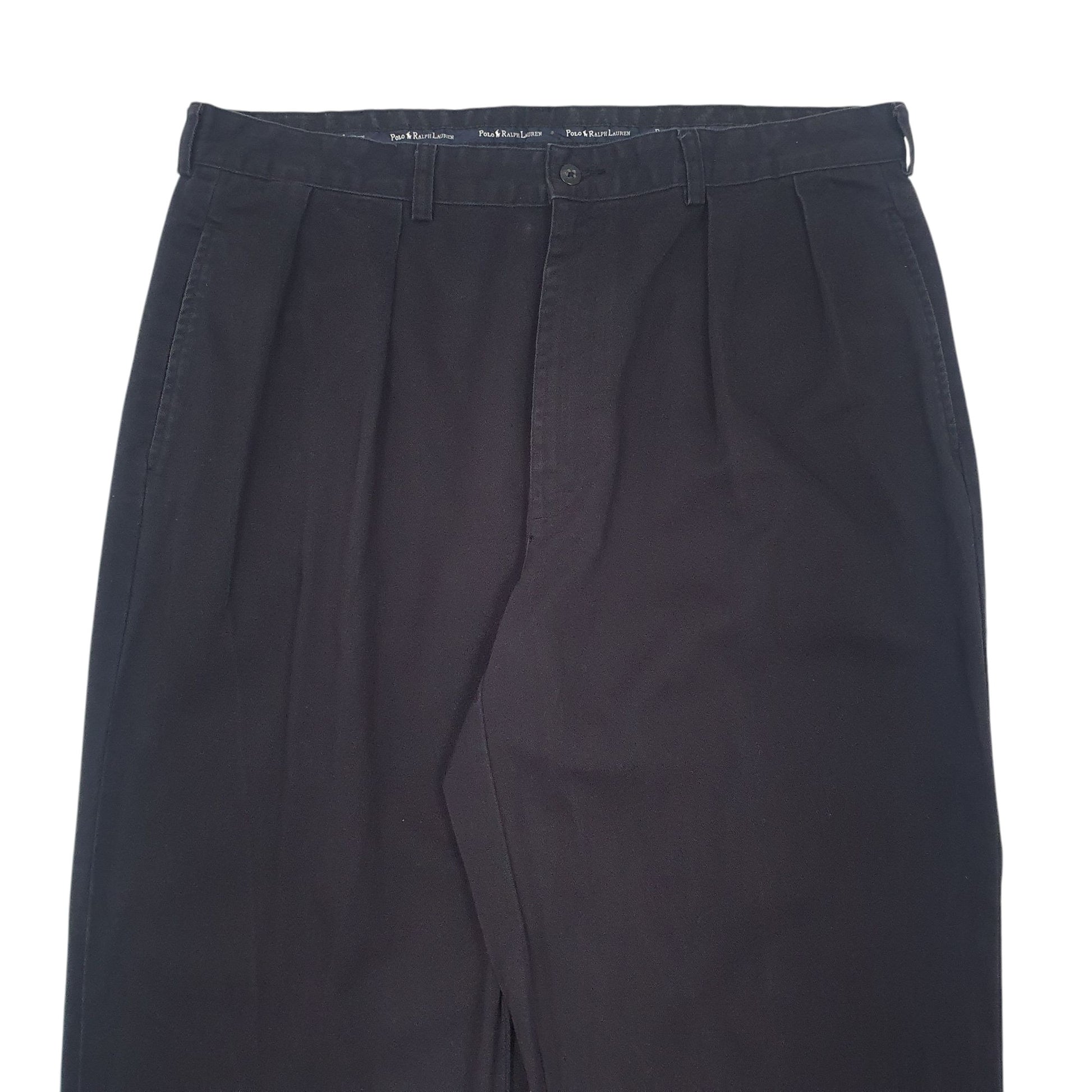 Mens Black Polo Ralph Lauren Andrew Plant Double Pleated Vintage 90s Chino Trousers